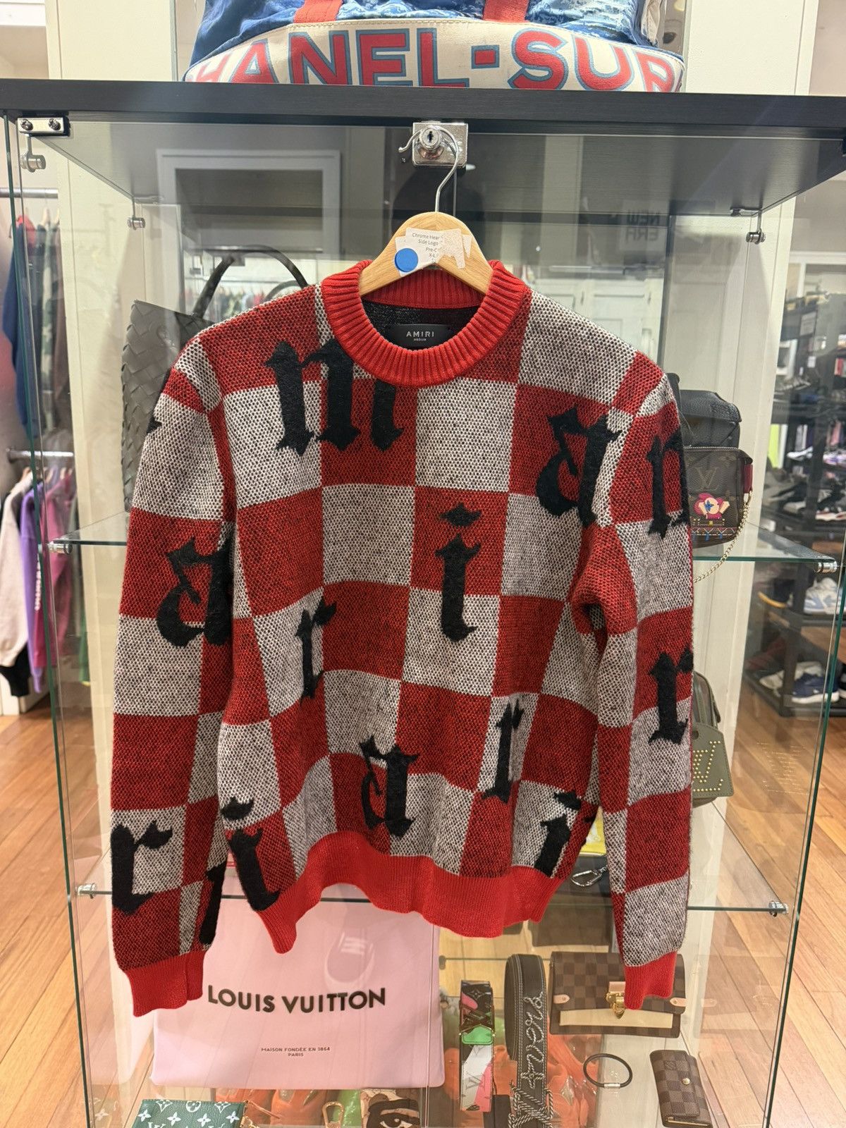 Amiri Amiri Checker Kniw Sweater - Grey/Red Size US M / EU 48-50 / 2 - 1 Thumbnail