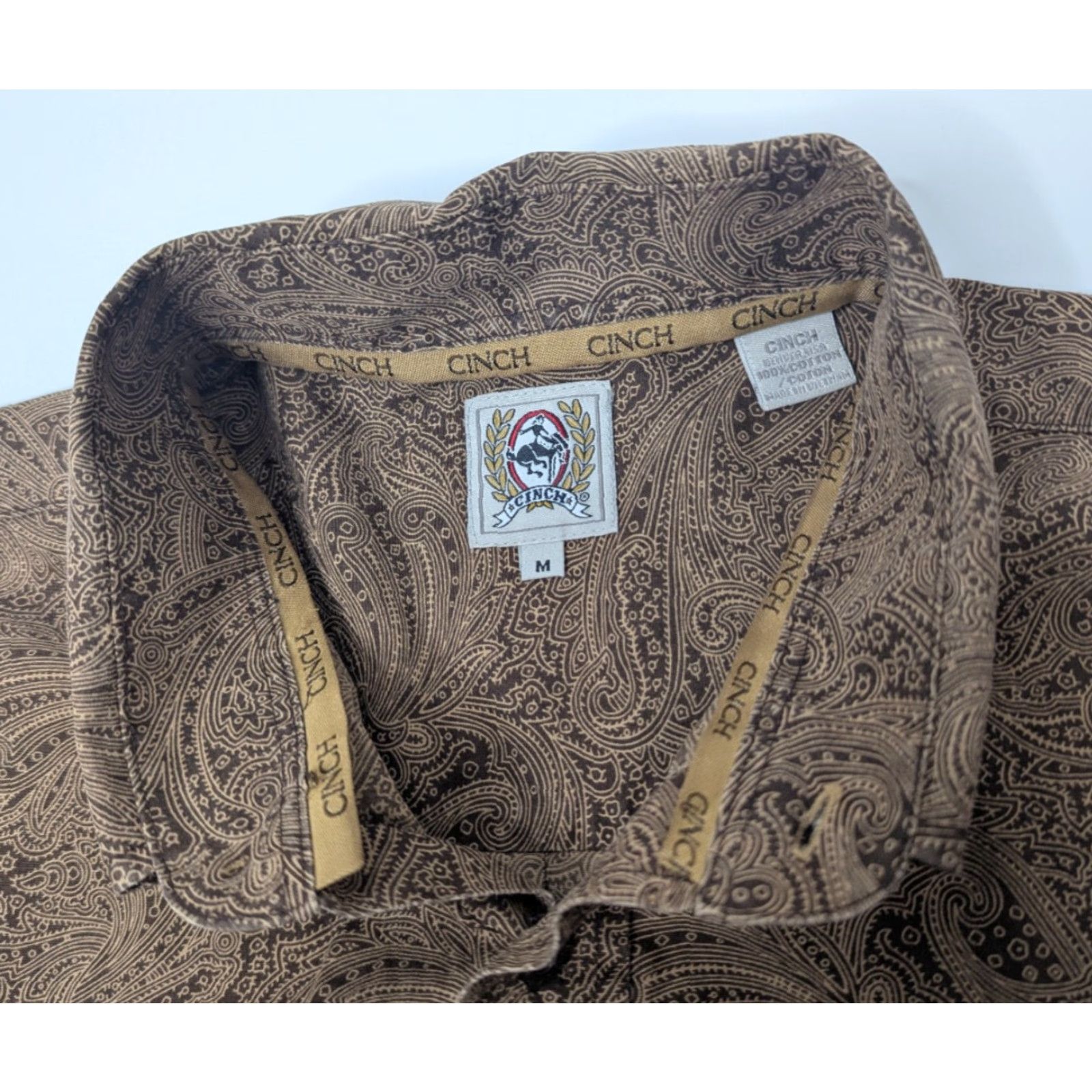 Vintage Cinch Shirt Mens M Brown Paisley Print Cotton Western Cowboy Rodeo Rancher Shirt Size US M / EU 48-50 / 2 - 7 Thumbnail