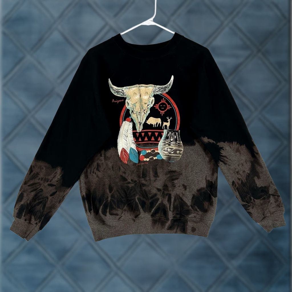 Hanes VINTAGE Hanes Arizona Sweatshirt Mens L Black Graphic Print Bull Skull Southwest USA Made Crew Neck Pullover Long Sleeve Fleece Cotton Polyester Size US L / EU 52-54 / 3 - 1 Thumbnail