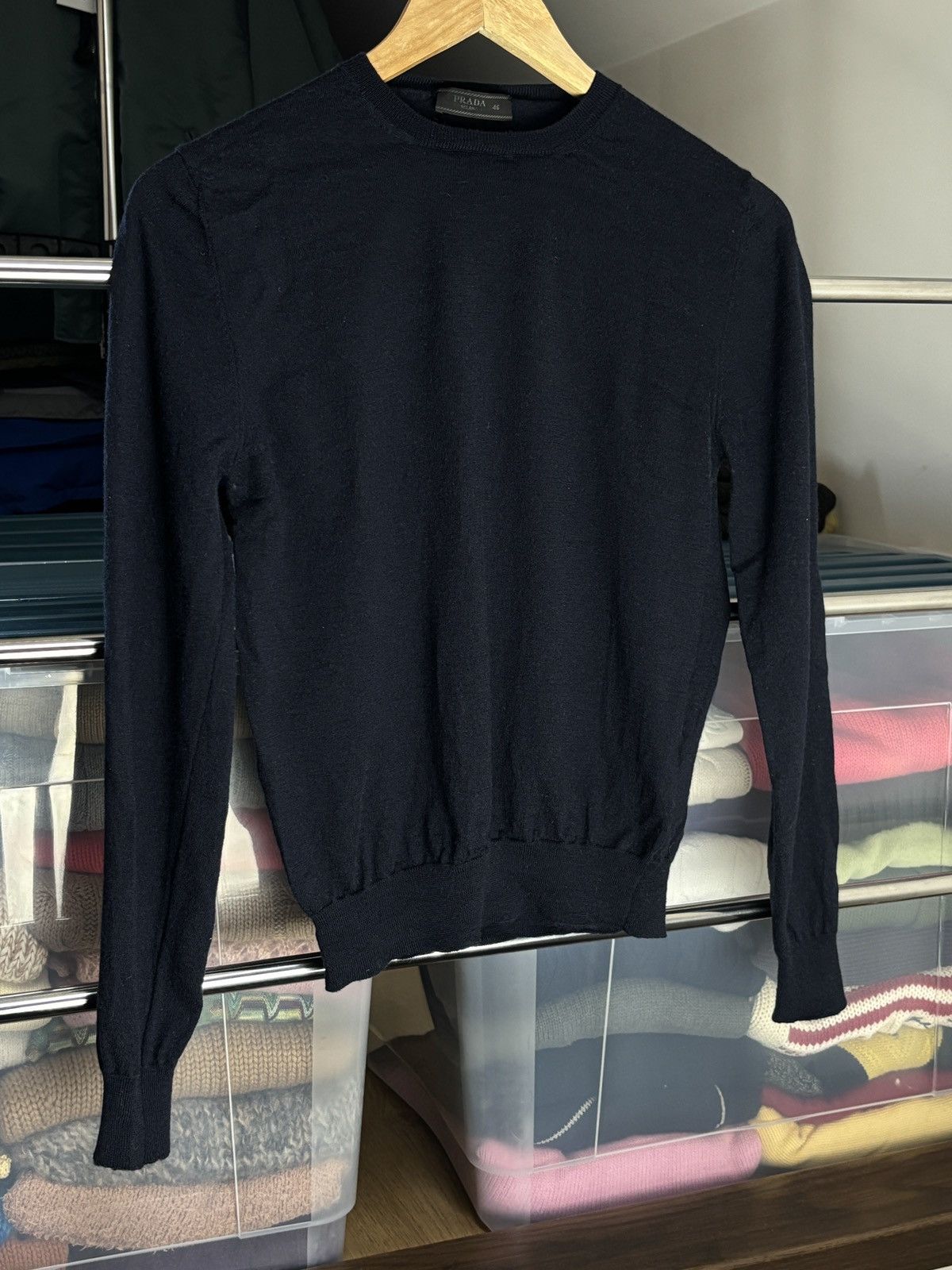 Prada Prada Dark Navy Wool Vintage Sweater Size L / US 10 / IT 46 - 2 Thumbnail