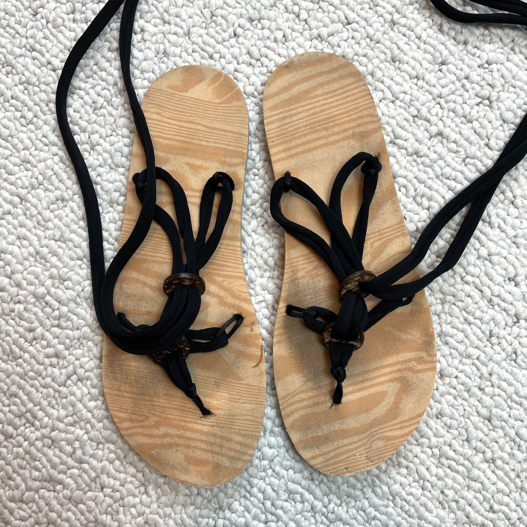 Vintage Unbranded Sandals Womens 8.5 Brown Strappy Faux Leather Comfort Flat Slip On Beach Size US 8.5 / IT 38.5 - 2 Thumbnail