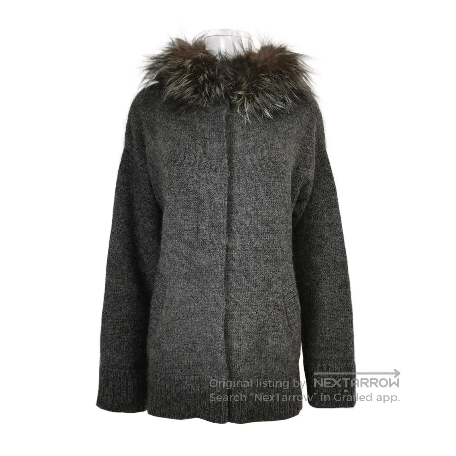 Prada Wool Blend Hooded Long Sleeve Coat .