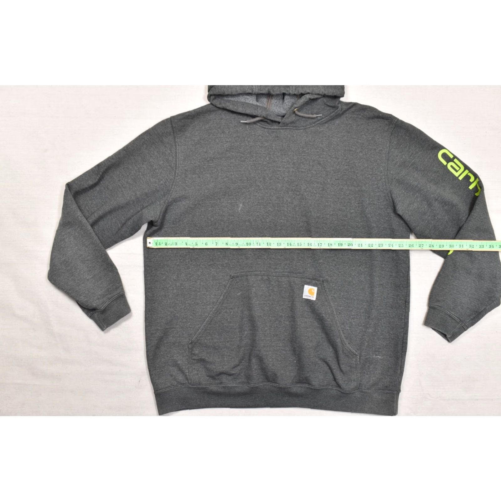 Carhartt Carhartt Hoodie Mens XL Charcoal Gray Neon Green Sleeve Logo Loose Fit K288 026 Pullover Sweatshirt Size US XL / EU 56 / 4 - 8 Thumbnail