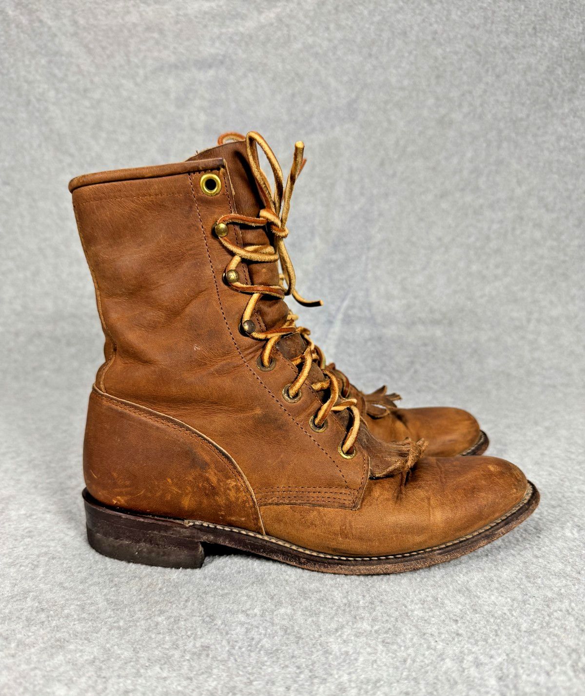 Justin Boots Justin Boots Womens 5 Brown Leather Lace Up Roper USA VTG Size US 5 / IT 35 - 2 Thumbnail