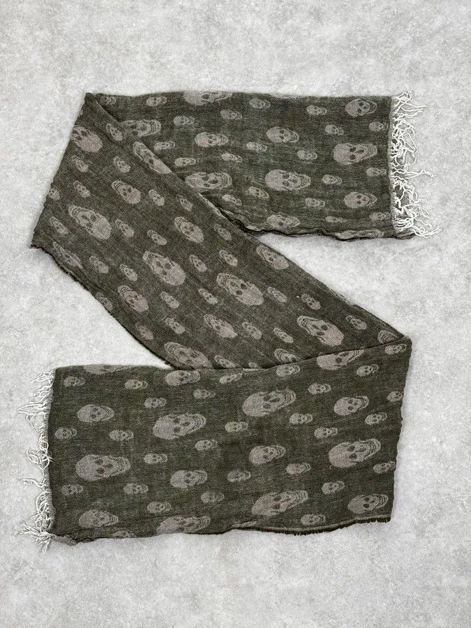Alexander McQueen Alexander McQueen Grey & Green Deadskull Scarf Size ONE SIZE - 1 Thumbnail
