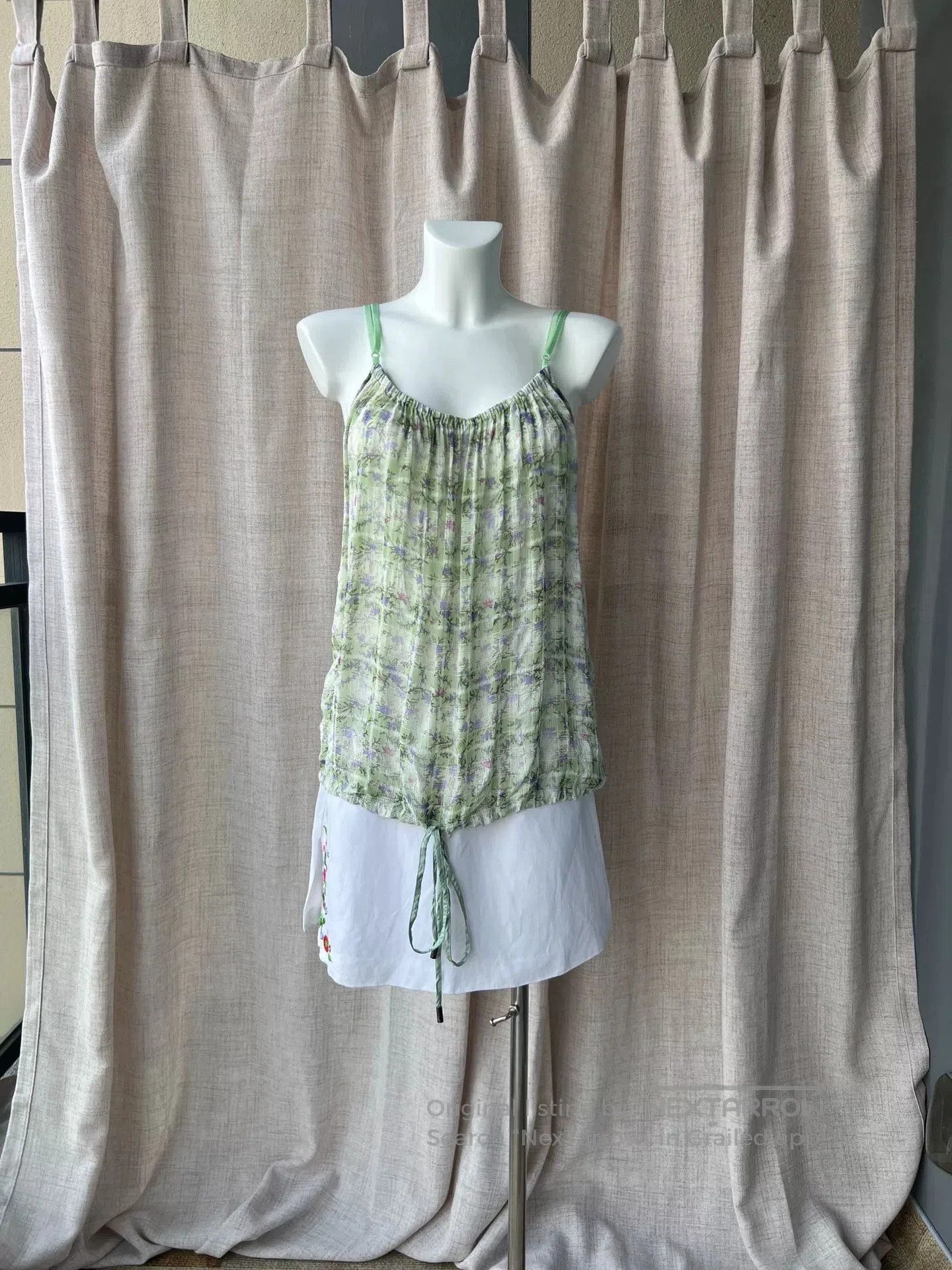 John Galliano GALLIANO Light Green Plaid Floral Camisole. Size M / US 6-8 / IT 42-44 - 3 Thumbnail