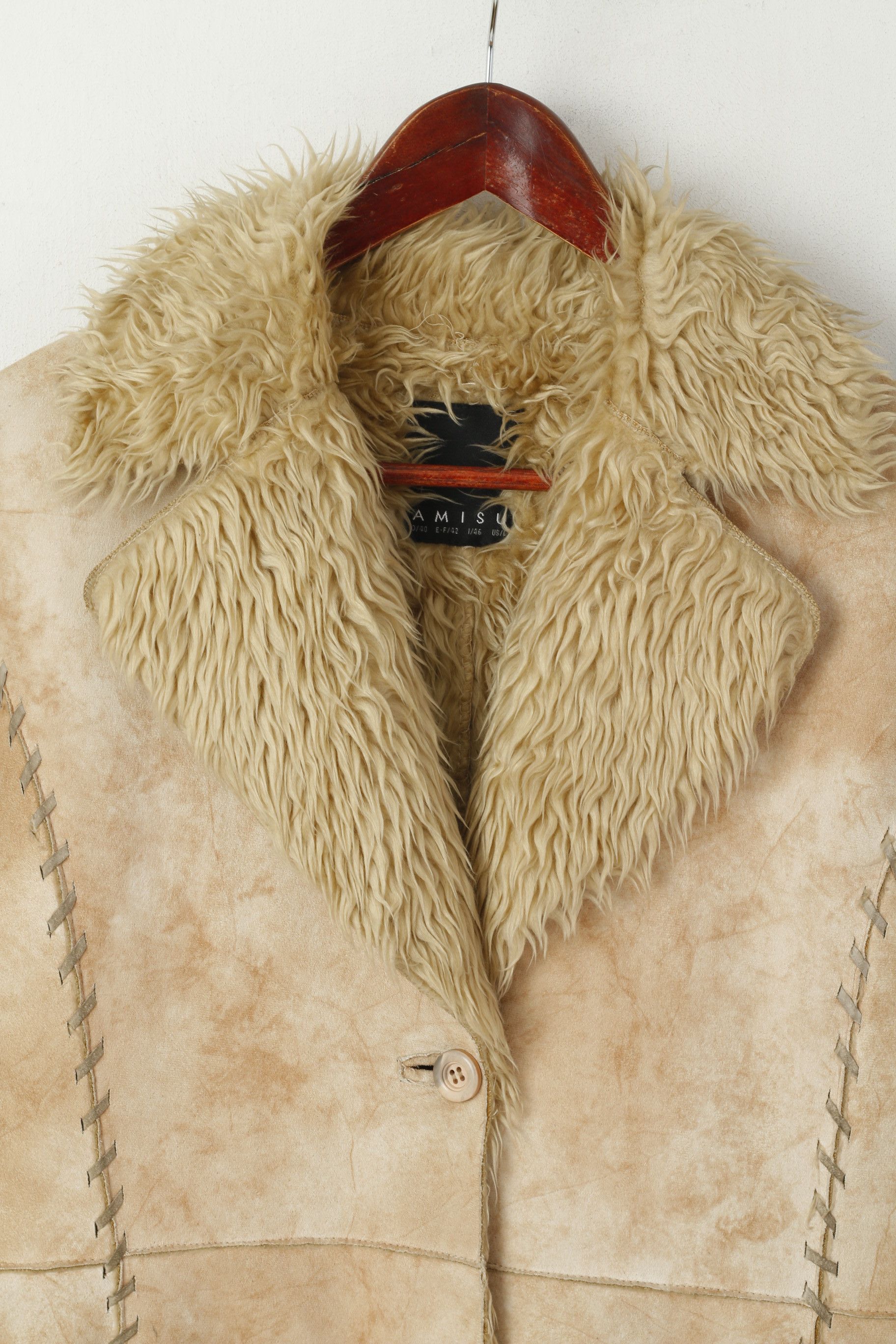 Vintage Amisu Womens 40 M Coat Beige Boho Long 2816 Size M / US 6-8 / IT 42-44 - 2 Thumbnail