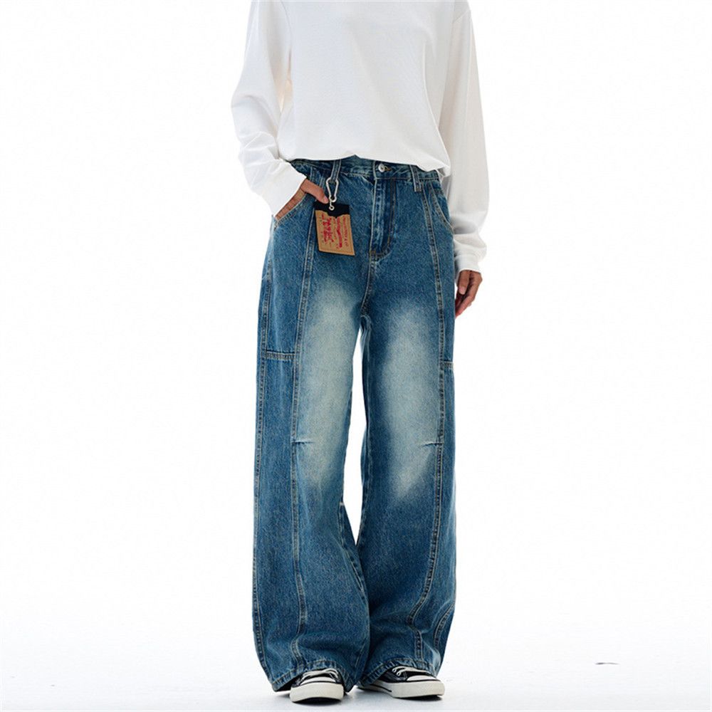 Japanese Brand Retro Men's Washed Casual Straight Leg Wide-Leg Jeans Size US 32 / EU 48 - 2 Thumbnail