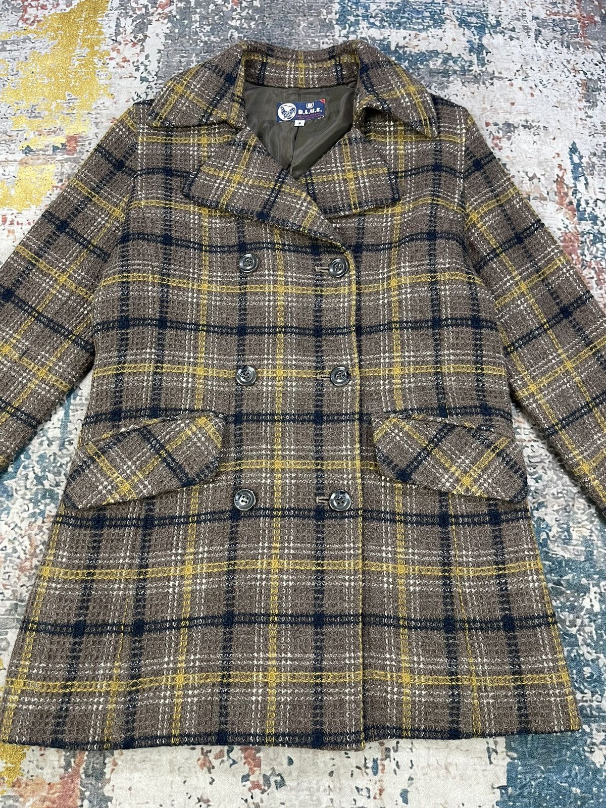 Blue Blue Japan B.L.U.E Checkered Plaid Double Breasted Coat Size XS / US 0-2 / IT 36-38 - 2 Thumbnail