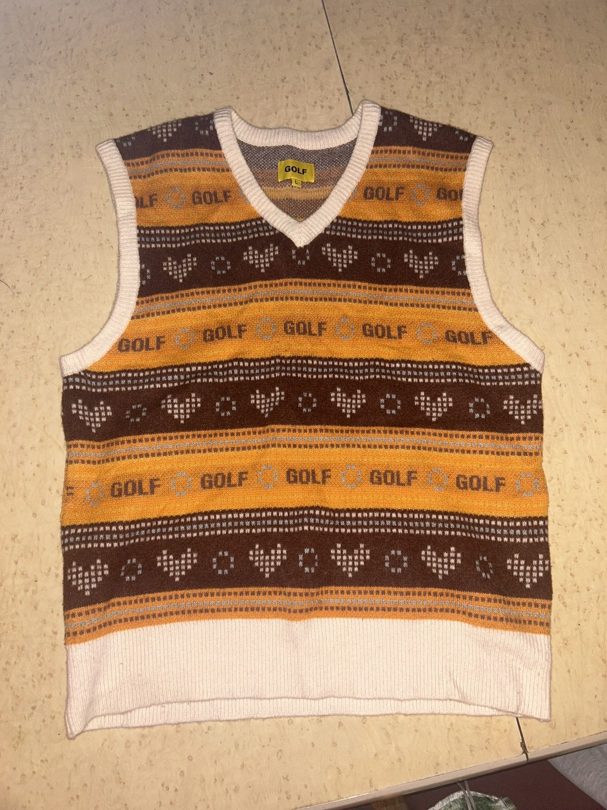 image of Golf Wang Hearts Sweater Vest in Brown, Men's (Size Large)