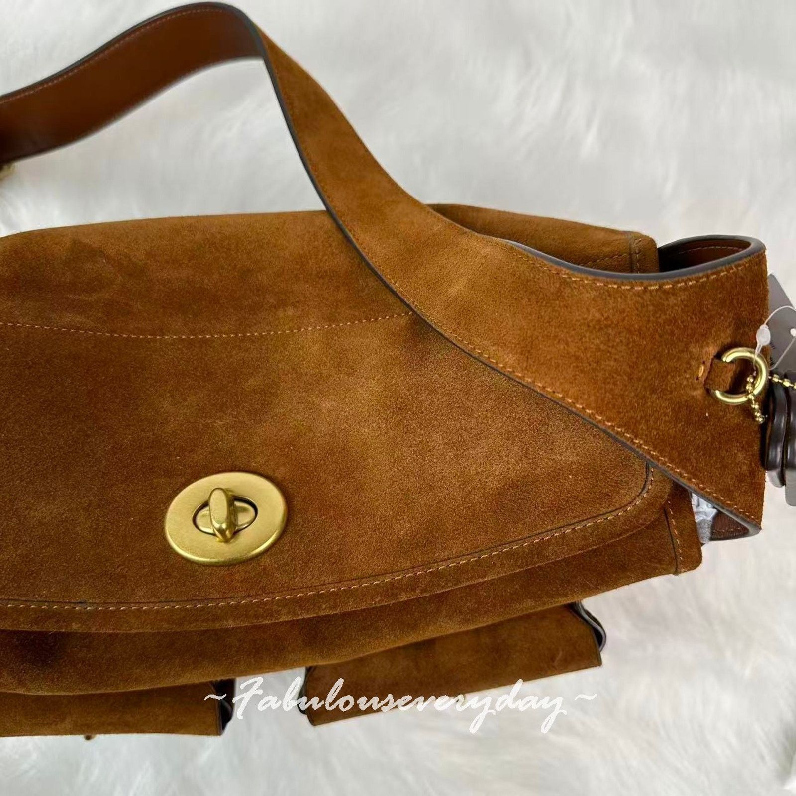 Coach Coach Turnlock Haversack Crossbody Suede Brass/Warm Brown Size ONE SIZE - 6 Thumbnail