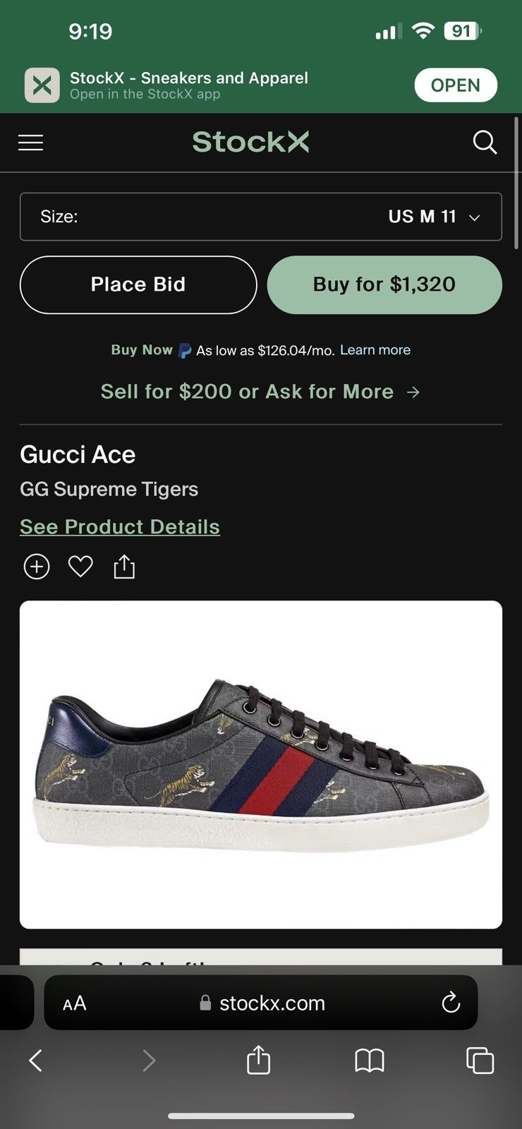 Gucci Gucci Ace Sneaker Tigers Size US 11 / EU 44 - 2 Thumbnail