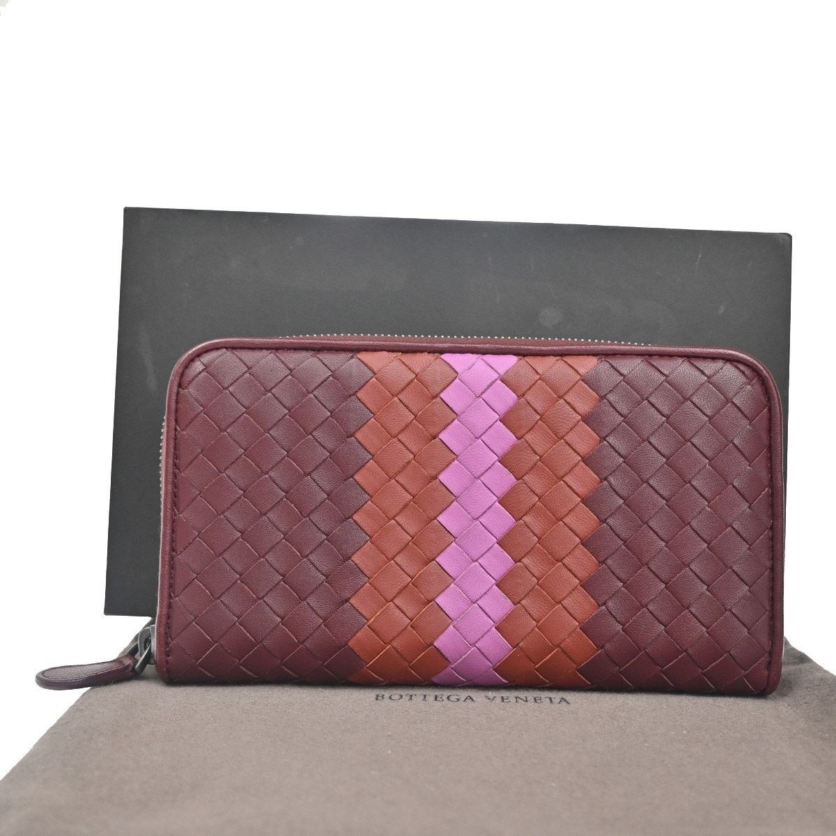 Bottega Veneta Bottega Veneta Intrecciato Long Zip Leather Wallet Burgundy Size ONE SIZE - 1 Thumbnail