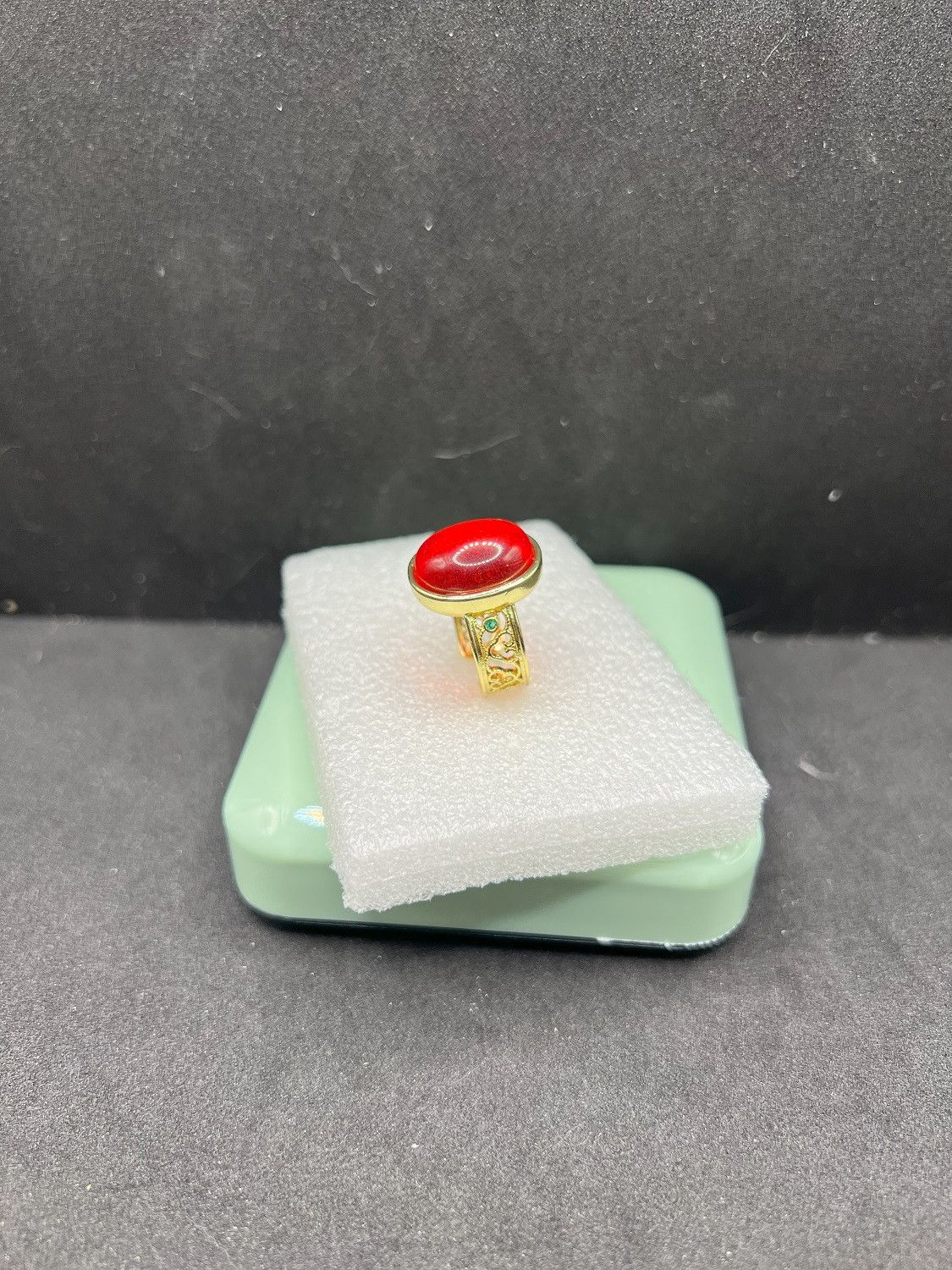 Jewelry Red Crystal Gold Open Back Ring - Size 6.5 Size ONE SIZE - 2 Thumbnail