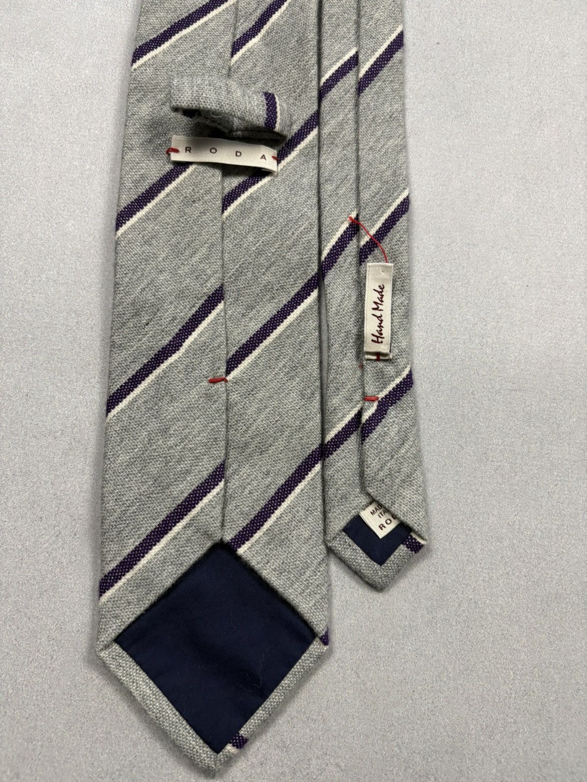 RODA Roda Cashmere Striped Tie Grey Purple 100% Cashmere Italy Size ONE SIZE - 7 Thumbnail