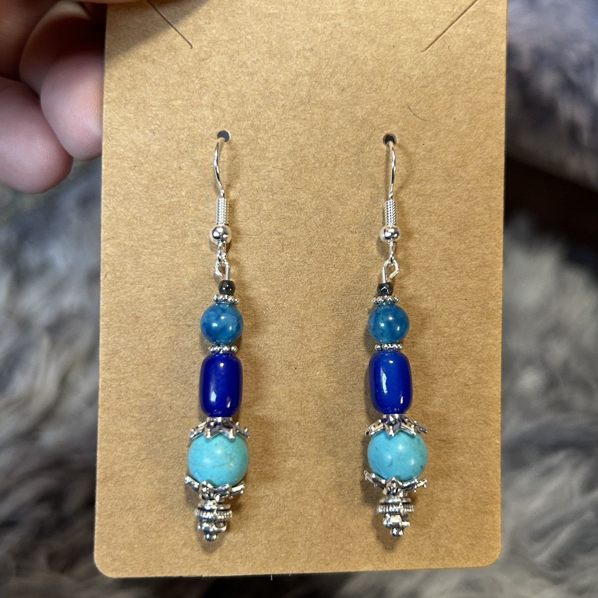 Handmade Handcrafted genuine dyed howlite dragon vein earrings Size ONE SIZE - 2 Thumbnail