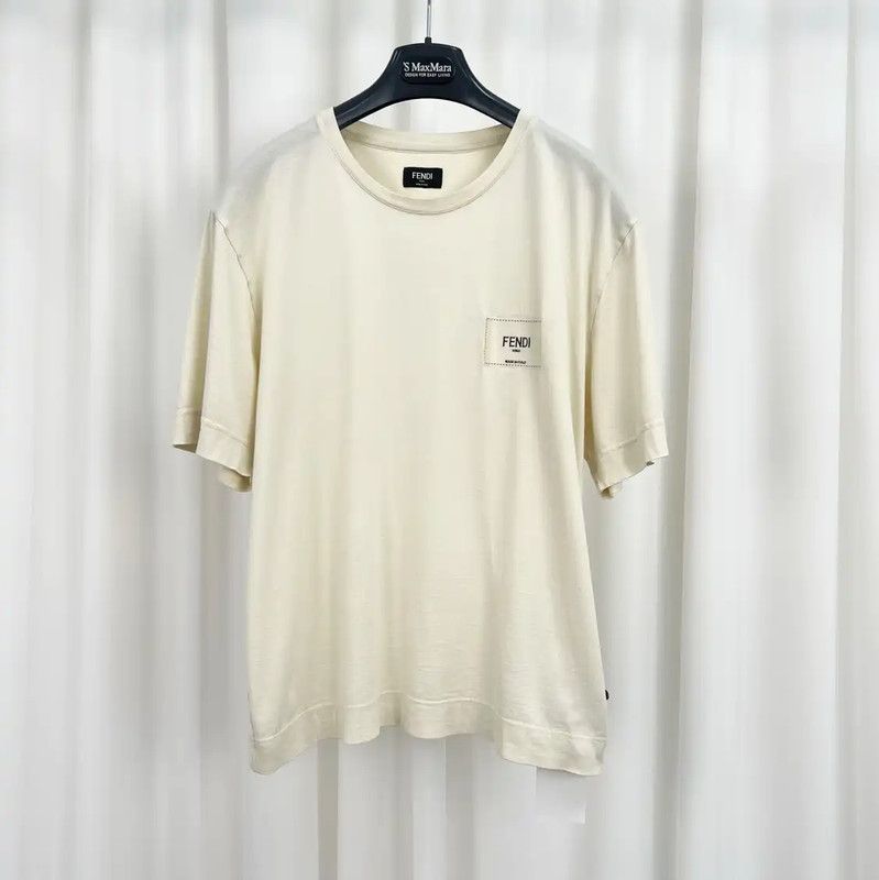 Fendi Fendi Summer Cream Cotton Embroidered Logo T-Shirt 0089 Size US XS / EU 42 / 0 - 1 Thumbnail