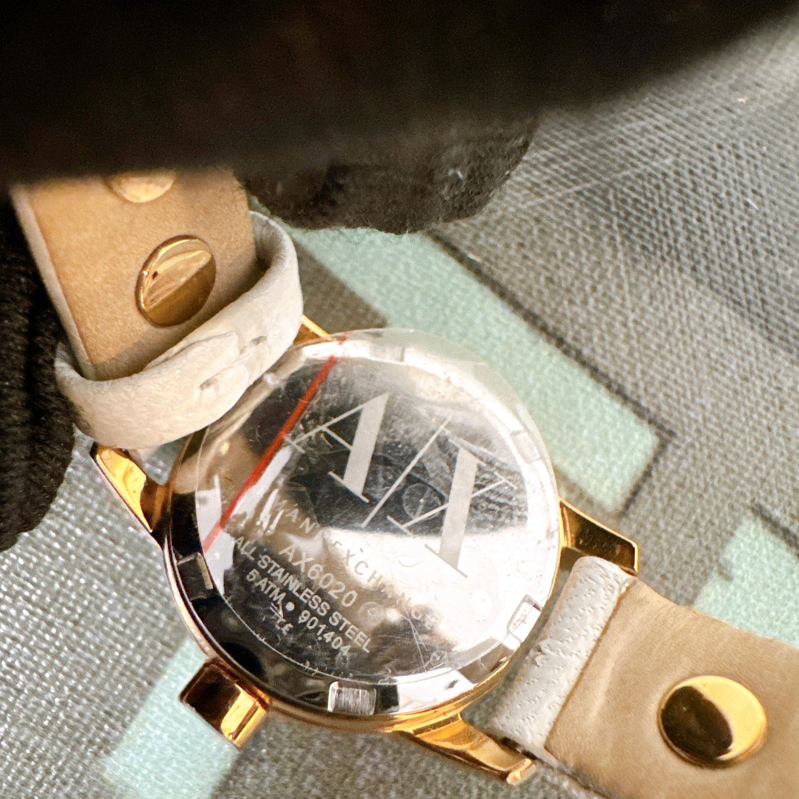 Armani Exchange Armani Exchange AX6020 Rose Gold Studded White Leather Strap Size ONE SIZE - 5 Thumbnail
