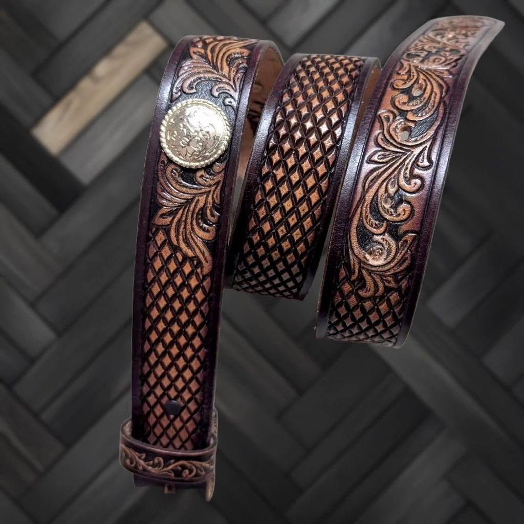Tony Lama VINTAGE Tony Lama belt Western Belt 40 Tooled Buckle USA Made Brown Leather Men Size 40 - 1 Thumbnail