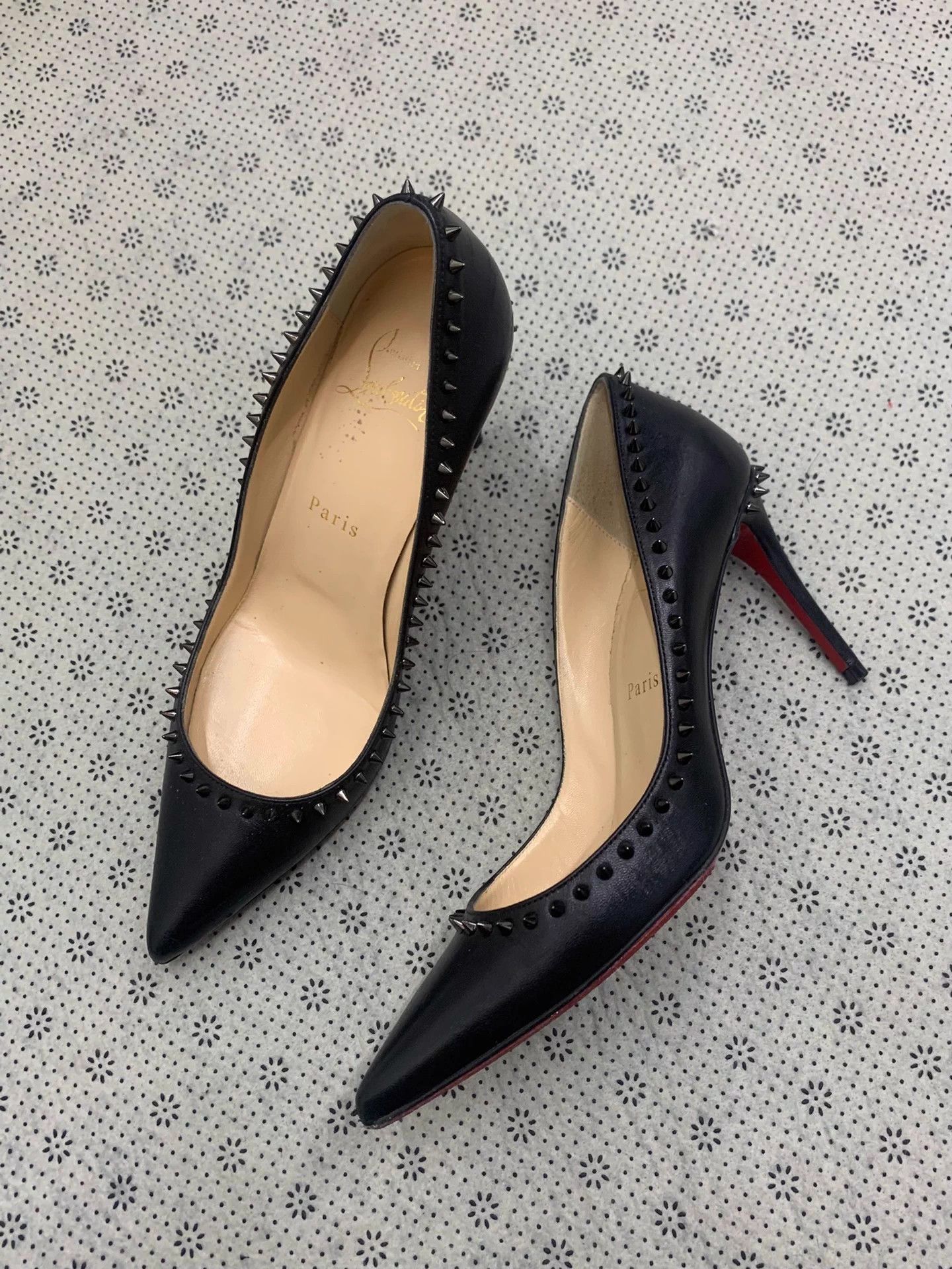 Christian Louboutin CL black studded heels size 36 new Size US 5.5 / IT 35.5 - 2 Thumbnail