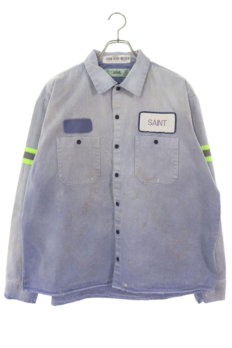 Saint Michael Saint Michael 26SS Logo Patchwork Long Sleeve Shirt Blue x Green Size L Size US L / EU 52-54 / 3 - 1 Thumbnail