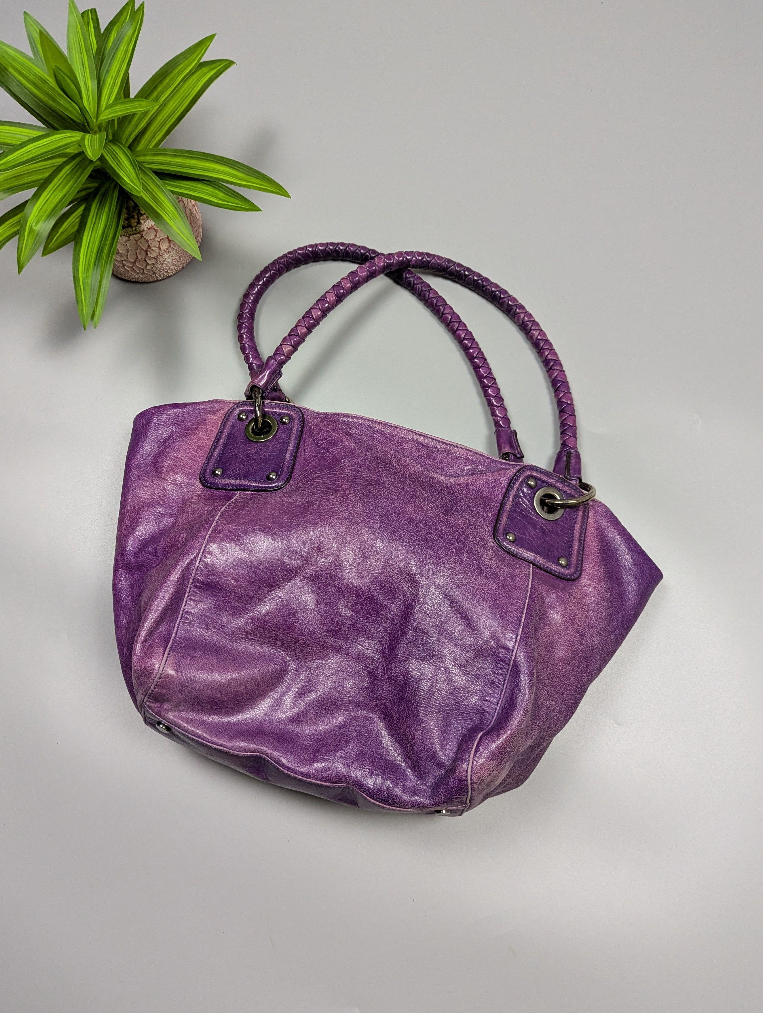 Vintage ABRO Archive Vintage Y2K Purple Distressed Leather Handbag Size ONE SIZE - 1 Thumbnail