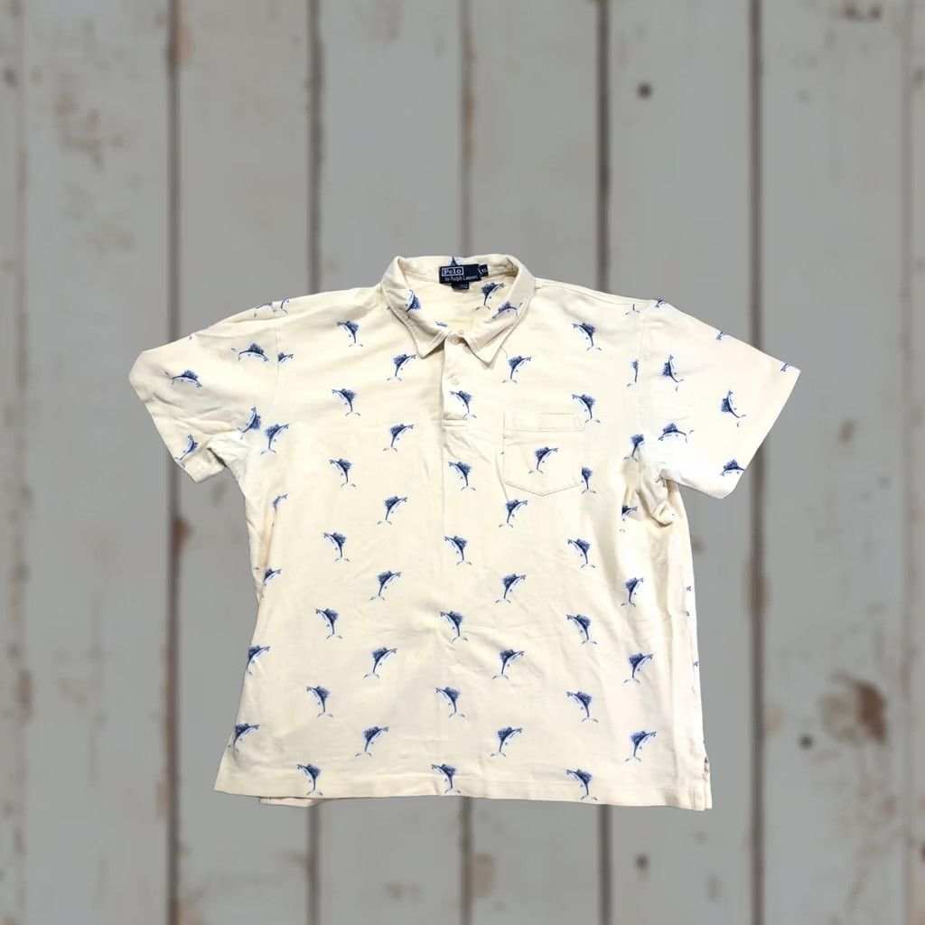 Polo Ralph Lauren VINTAGE Polo Ralph Lauren Polo Shirt Mens XL Yellow Marlin Fish Print 90s Size US XL / EU 56 / 4 - 1 Thumbnail