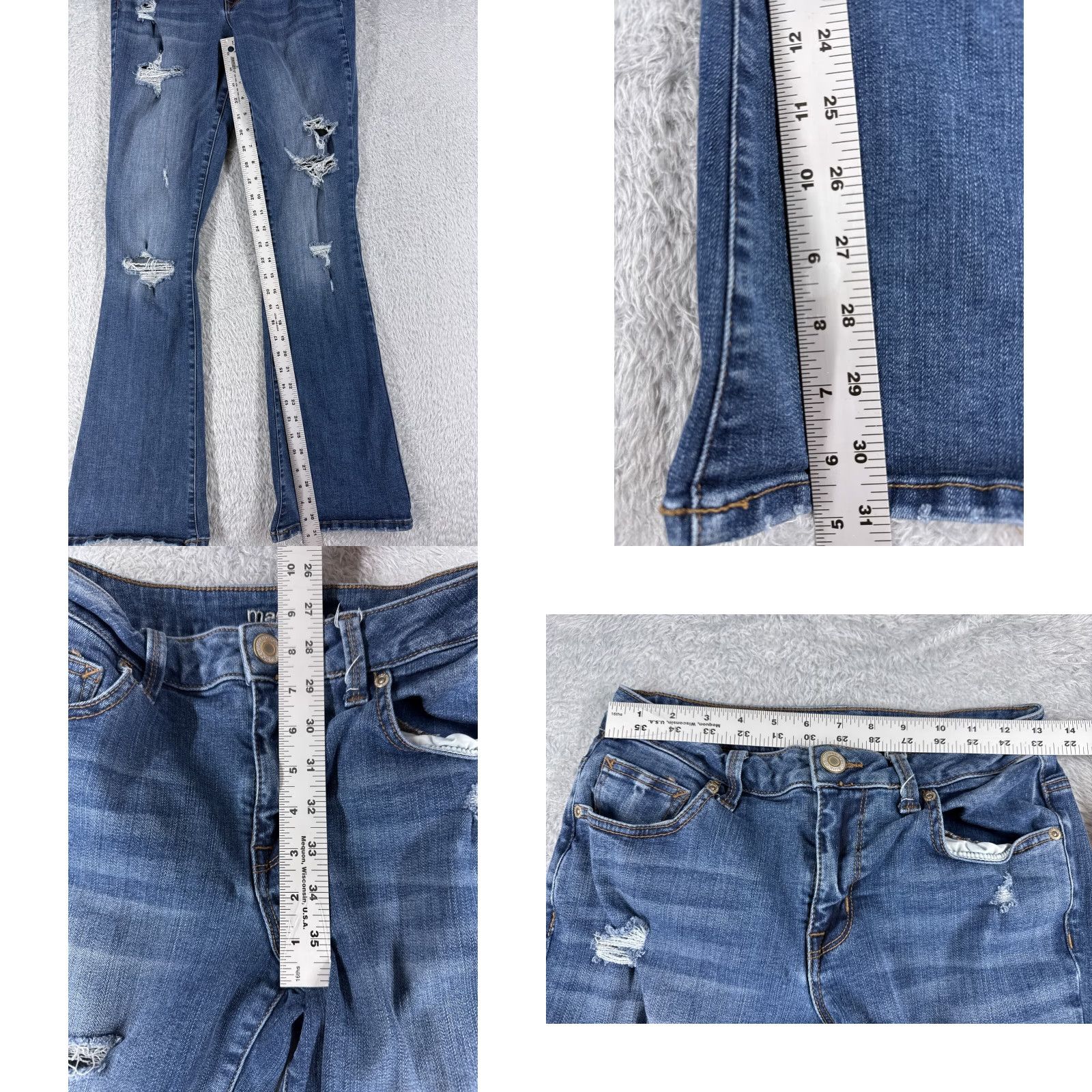 Vintage Maurices Jeans Womens 4 Blue Denim Mid Rise Flare Distressed Cotton 25x31 Size 27" / US 4 / IT 40 - 8 Thumbnail
