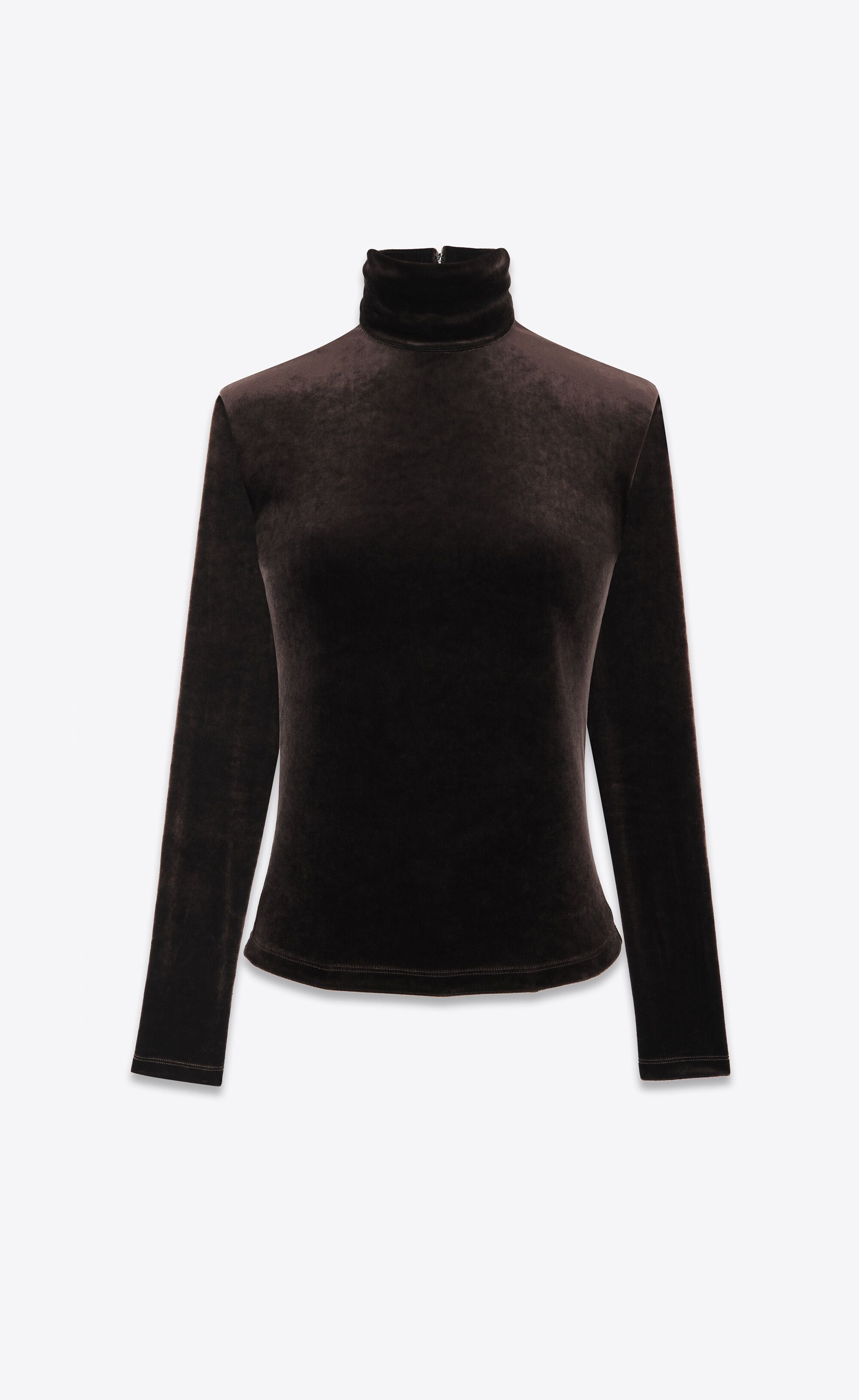 Saint Laurent Paris oc11z1125 Long Sleeve Turtleneck Top in Velvet Jersey Brown Size XS / US 0-2 / IT 36-38 - 1 Thumbnail