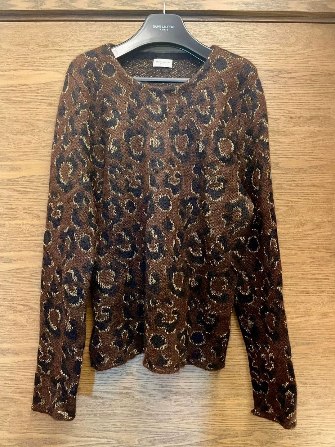 Saint Laurent Paris Brown Leopard Print Long Sleeve Knit Sweater Size US M / EU 48-50 / 2 - 1 Thumbnail