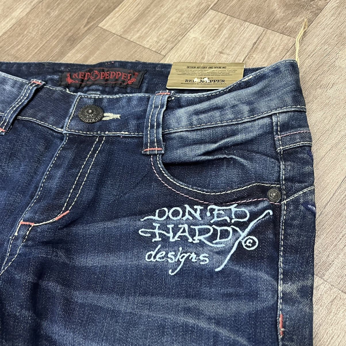 Ed Hardy × Japanese Brand Flare Jeans Red Pepper Jeans Embroidered Boot Cut Denim Size 28" / US 6 / IT 42 - 16 Thumbnail