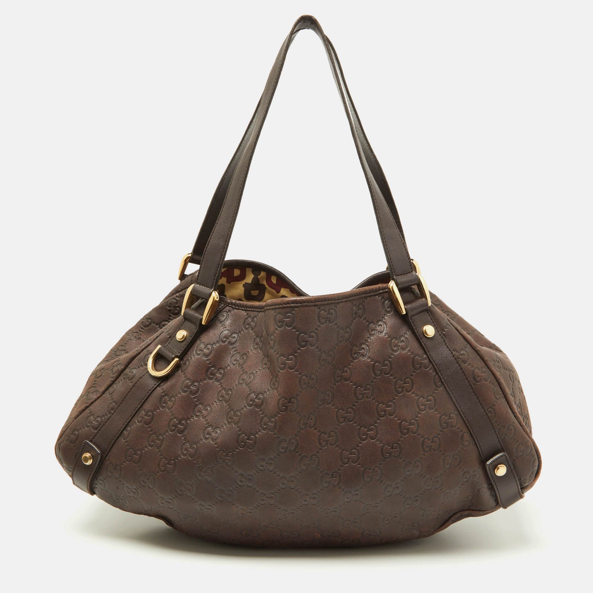 image of Gucci Brown Ssima Leather Medium Abbey Hobo, Women's