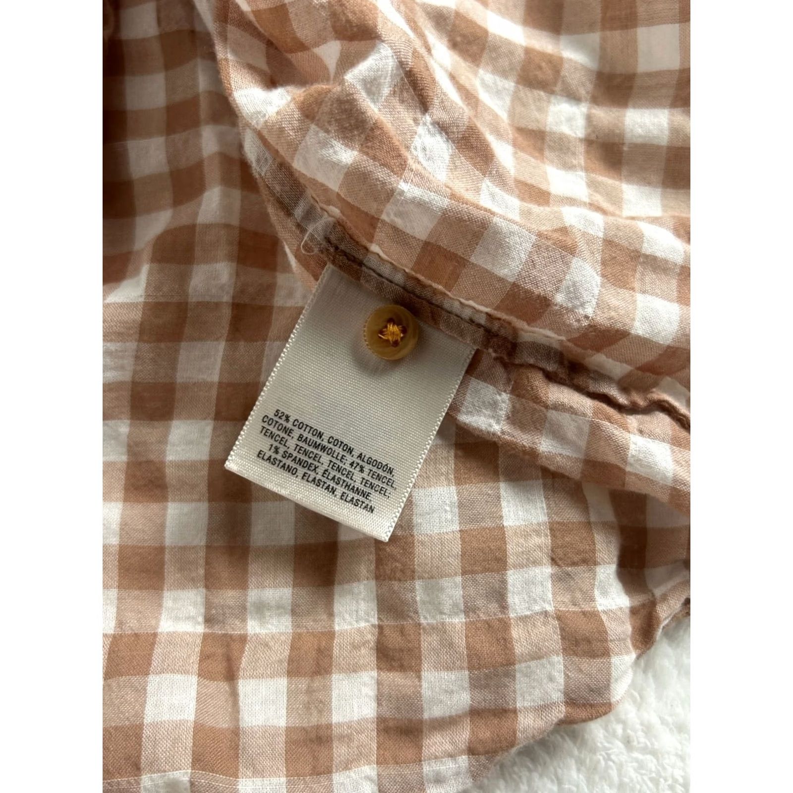 Anthropologie Holding Horses Devon Gingham Top Womens Size 2 Brown White Long Sleeve V-Neck Pullover Blouse Size XS / US 0-2 / IT 36-38 - 5 Thumbnail