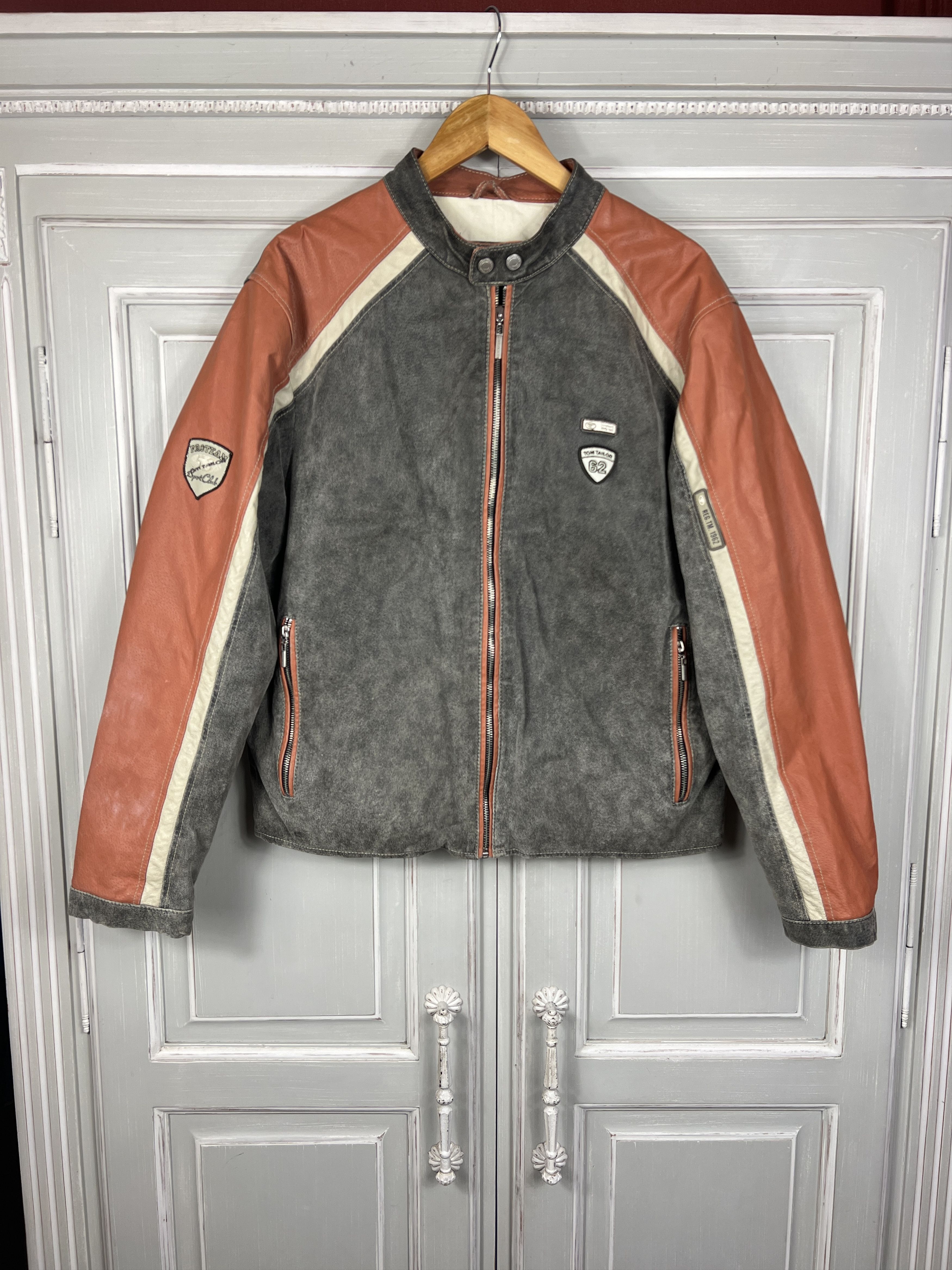 Tom Tailor TOM TAILOR LEATHER MOTO JACKET GRAY ORANGE SIZE L Size US L / EU 52-54 / 3 - 1 Thumbnail