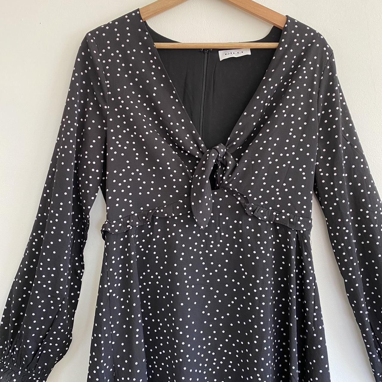 Vintage GOLLI BLACK WHITE POLKA DOT LONG-SLEEVE DRESS SIZE LARGE Size L / US 10 / IT 46 - 2 Thumbnail