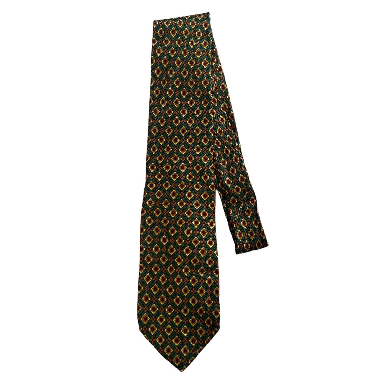 Aquascutum Aquascutum Green Brown Tan Diamond Geometric Silk Tie Size ONE SIZE - 3 Thumbnail