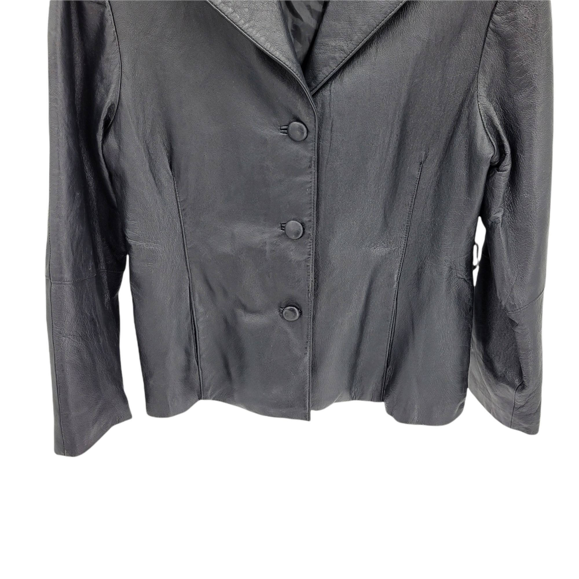 Oscar Piel Vtg 80s Oscar Piel Black Leather Blazer Jacket Sz L Pebble B Size L / US 10 / IT 46 - 5 Thumbnail
