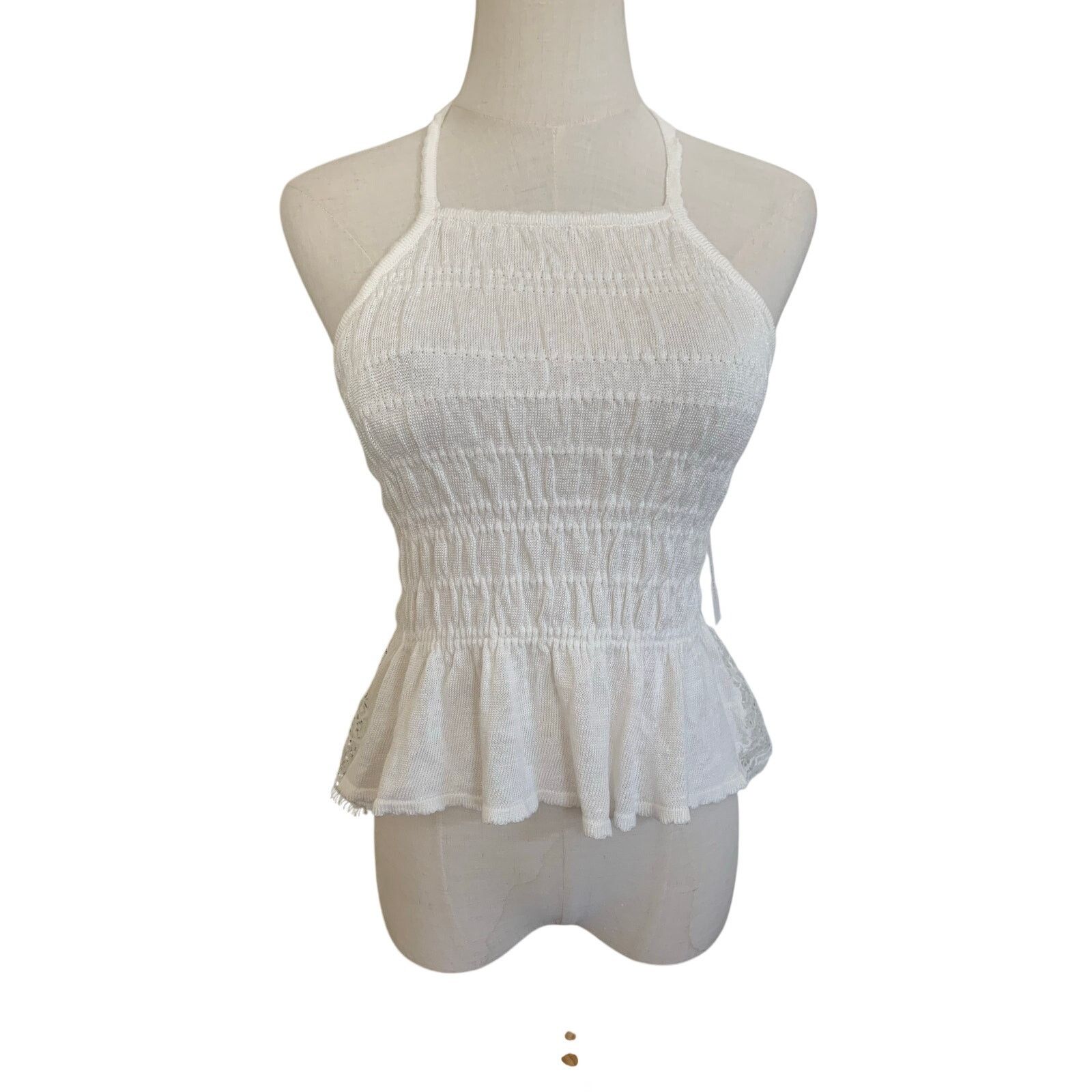 Anthropologie NWT Anthropologie Smocked Lace-Trim Halter Tank Top Size XS / US 0-2 / IT 36-38 - 3 Thumbnail