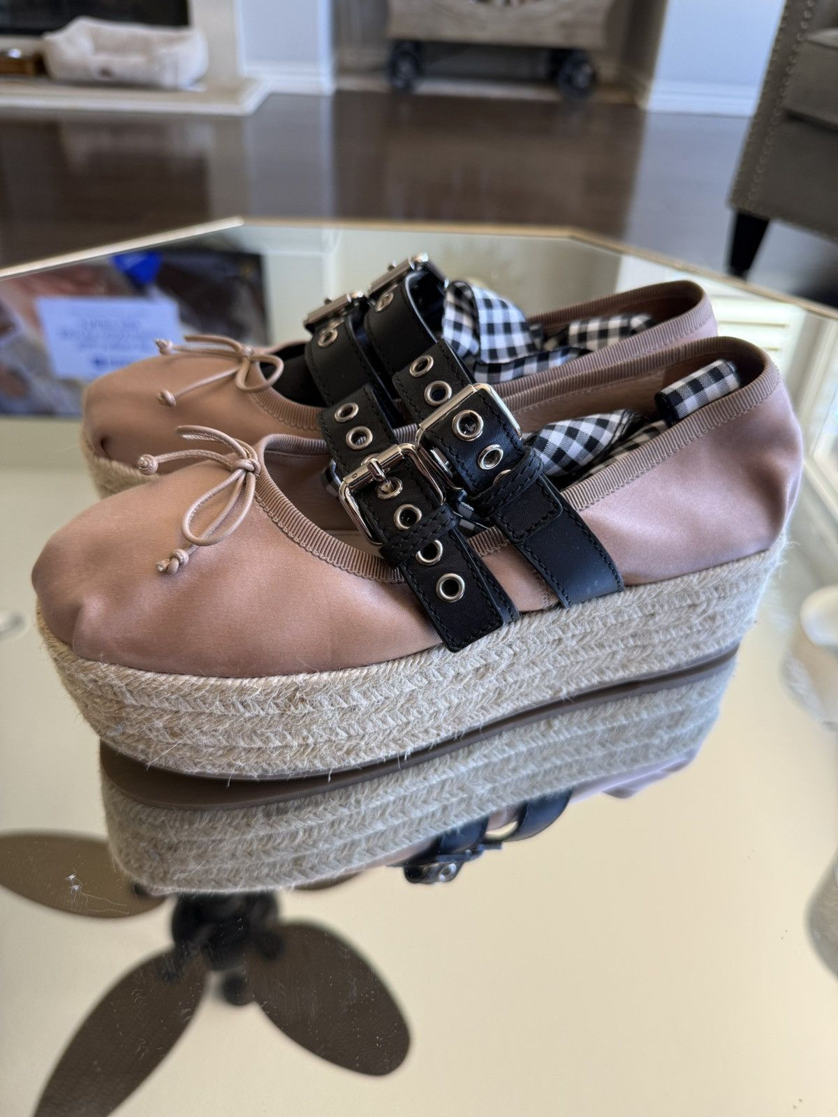 Miu Miu Miu Miu Pink Satin Platform Ballerina Espadrilles Size US 8 / IT 38 - 1 Thumbnail