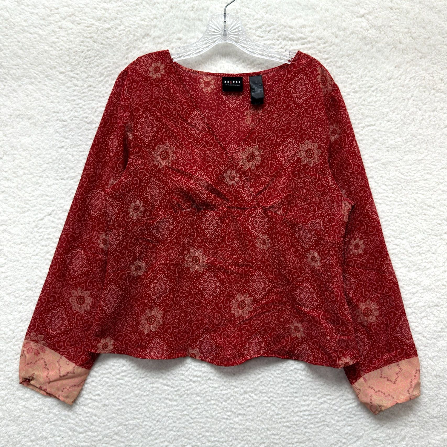 Liz Claiborne Y2K Vintage Liz Claiborne Red Floral Boho Bohemian Long Sleeve Shirt XL 14-16 Womens Size XL / US 12-14 / IT 48-50 - 2 Thumbnail