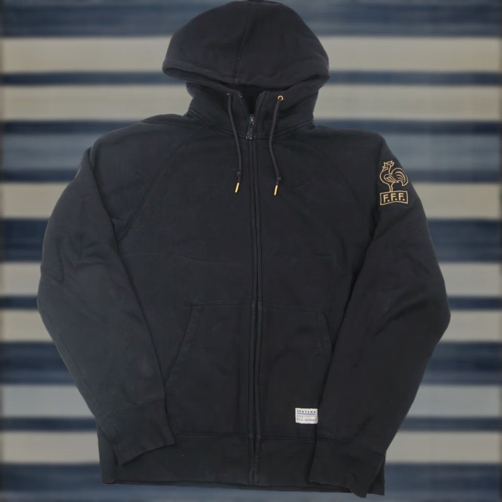Nike VINTAGE Nike Mens Large Hoodie France Football Federation F.F.F. Black 80s 90s Football Merch Mens Size US L / EU 52-54 / 3 - 1 Thumbnail