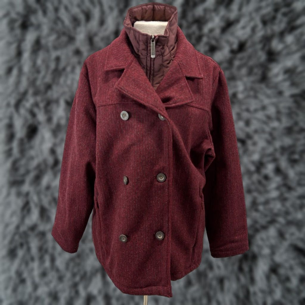 Vintage Woolrich Wool Blend Pea Coat Women’s XL Burgundy Double Breasted Inner Layer Coat Women XL Burgundy Wool Blend Pea Coat Females Vintage? No. Size XL / US 12-14 / IT 48-50 - 1 Thumbnail