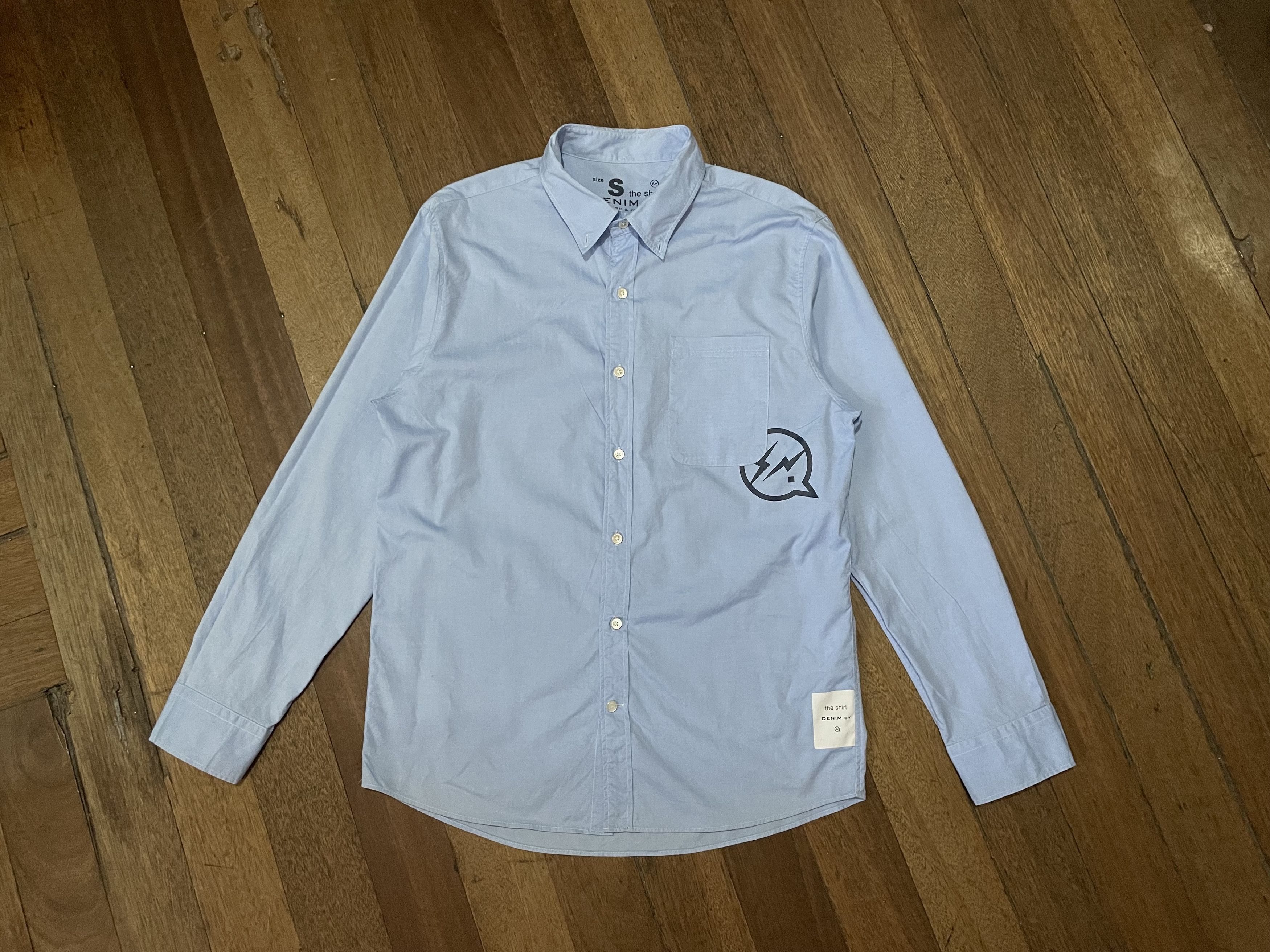 image of Fragment Design x Vanquish Denim By Vanquish & Fragment Polo Button Up in Light Blue (Size Small)