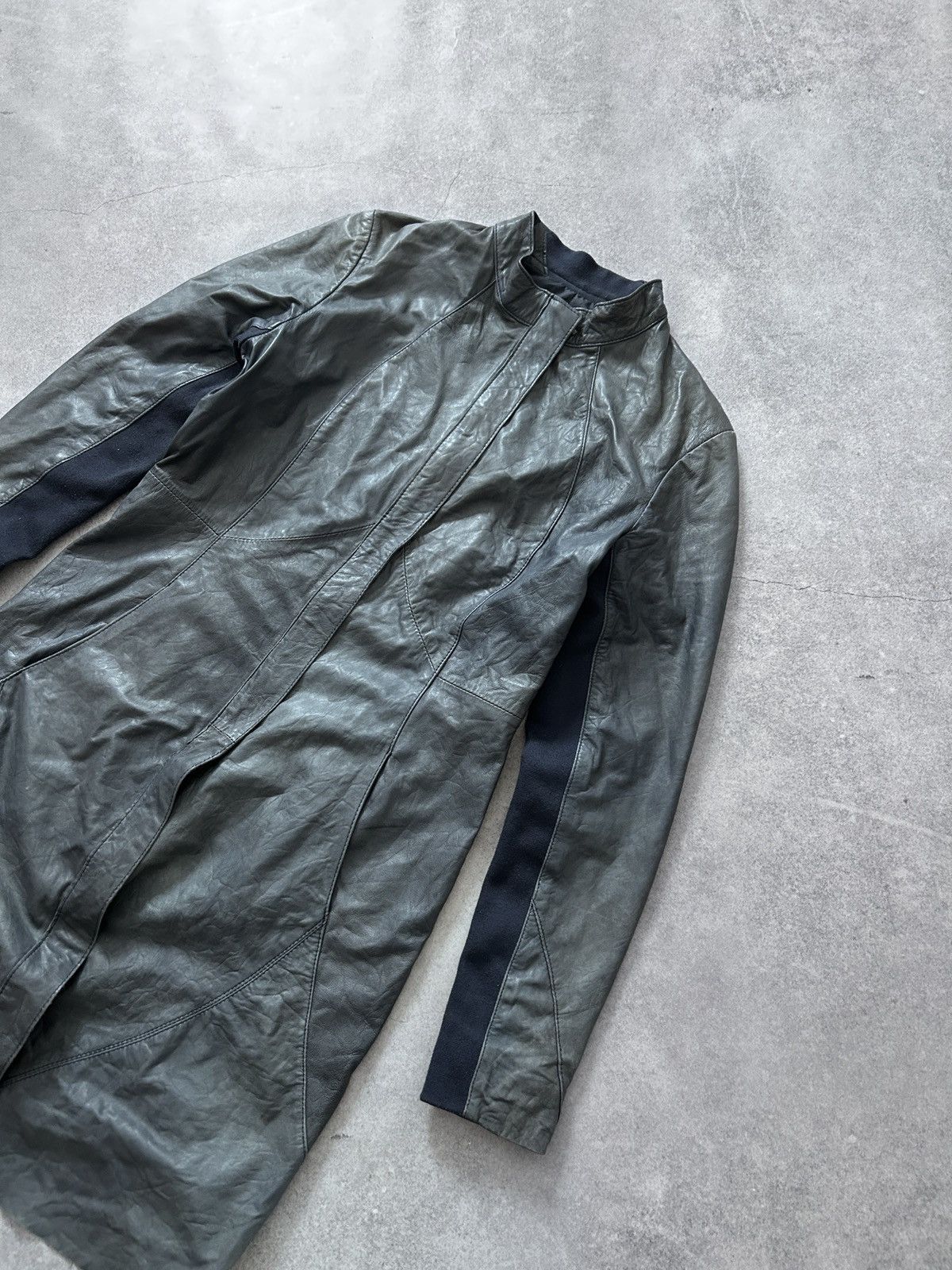 Genuine Leather Cigno Nero Avant-Garden long-leather blue jacket Size S / US 4 / IT 40 - 3 Thumbnail