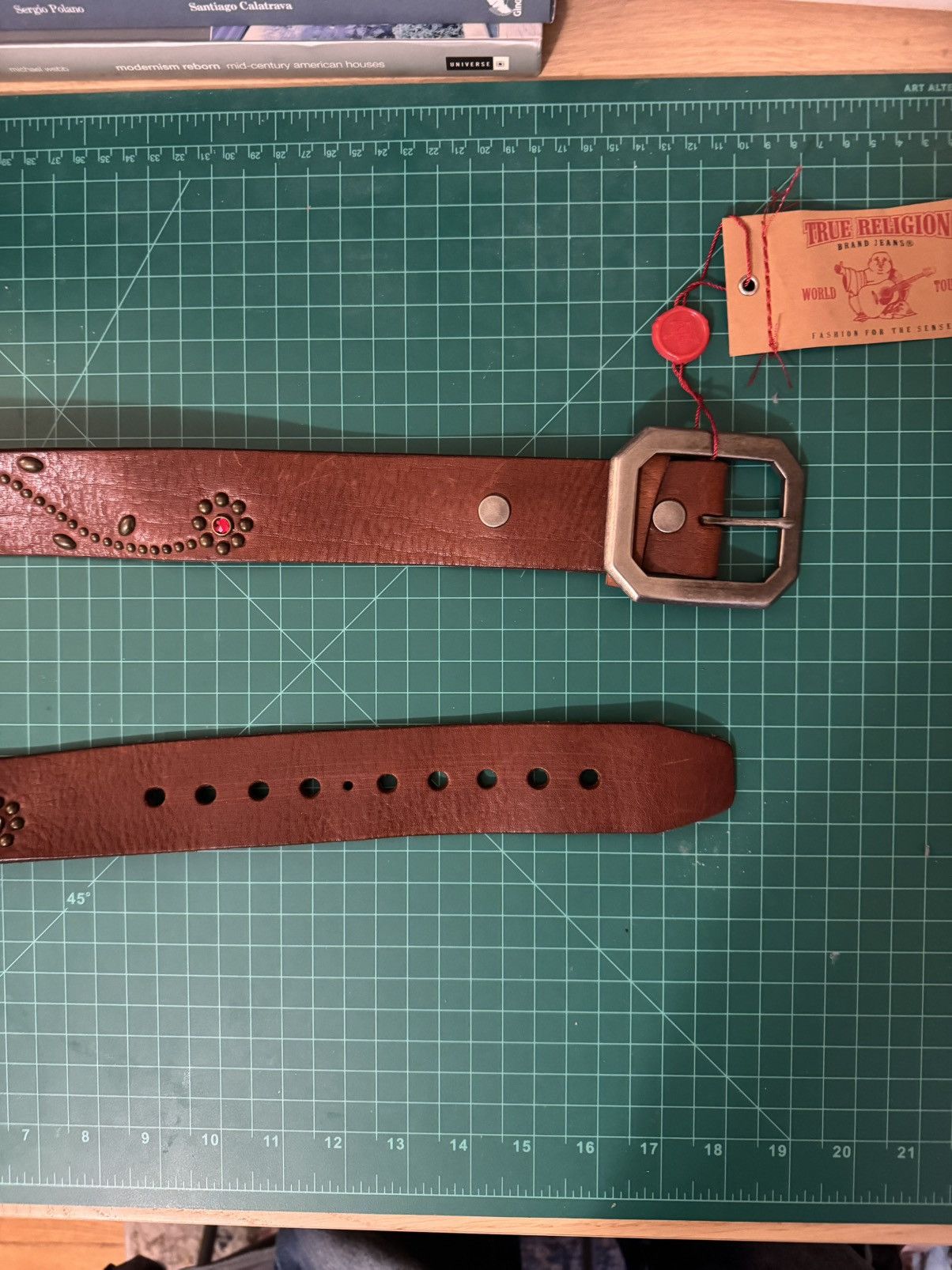 Hollywood Trading Company True Religion Studded Leather Belt Size 34 - 4 Thumbnail