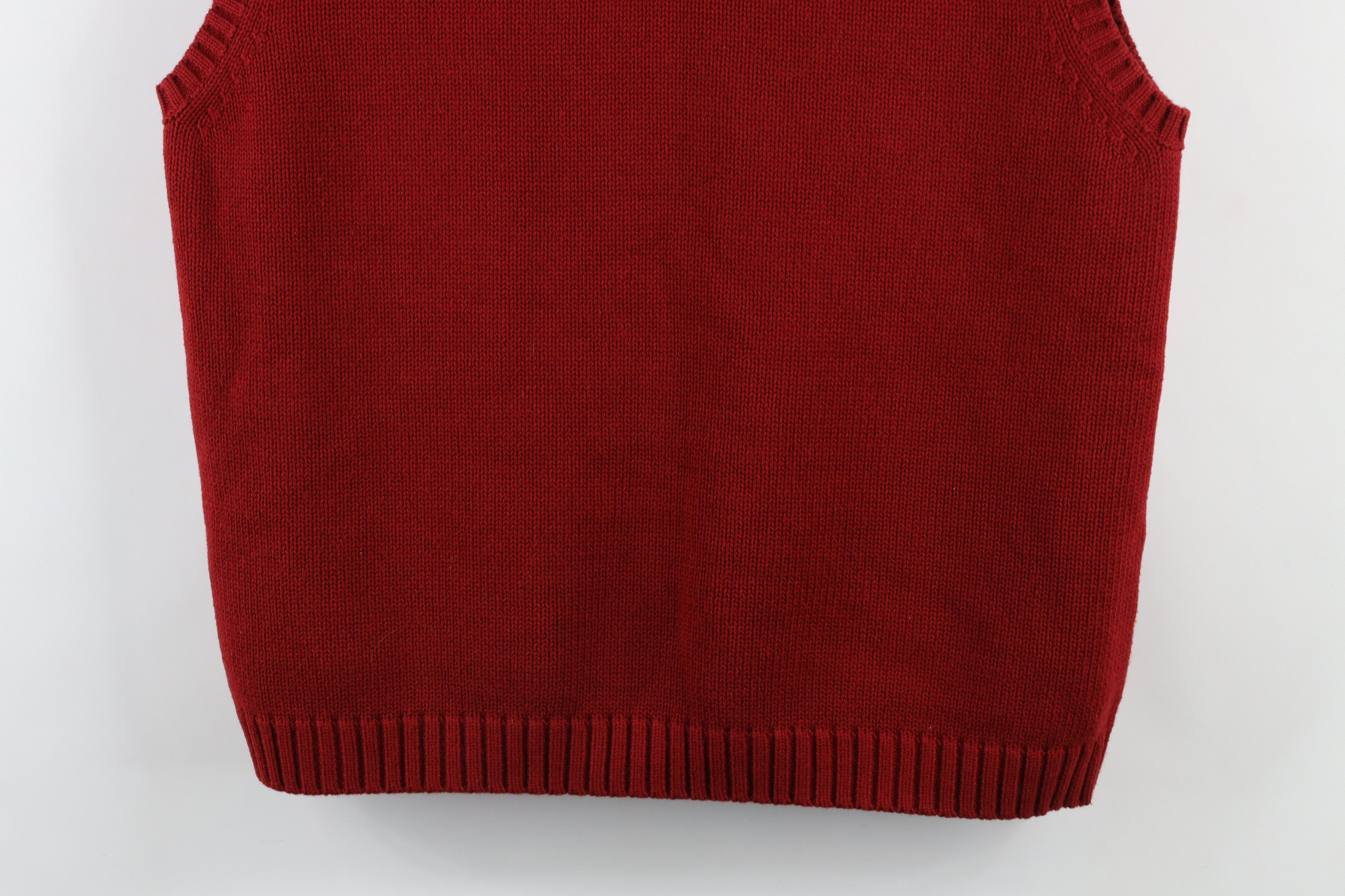 Lands' End × Vintage Vintage 90s Lands End Cotton Knit V-Neck Sweater Vest Red Size US M / EU 48-50 / 2 - 3 Thumbnail