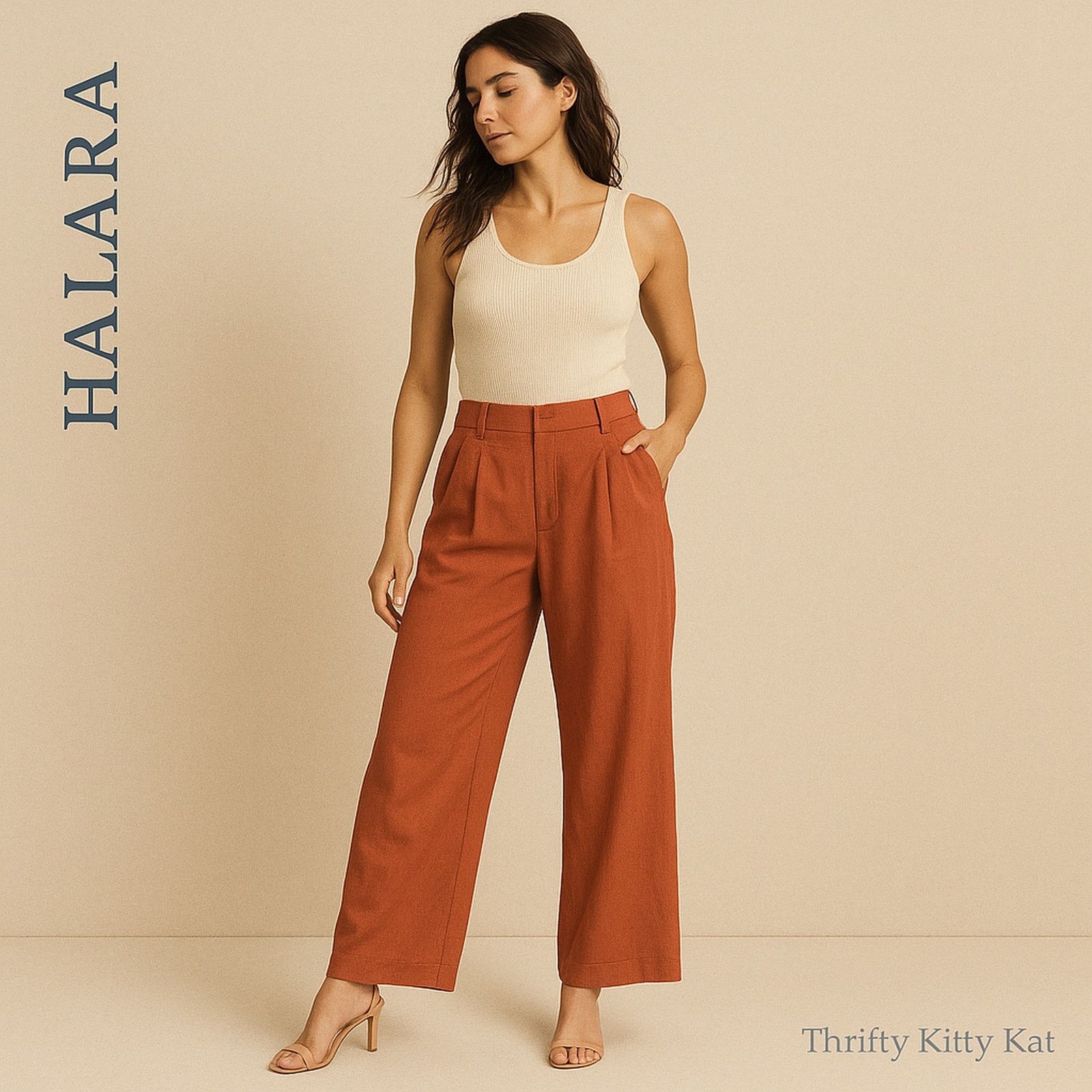 Other Halara High Waisted Palazzo Wide Leg Linen Feel Pant Rust XL Size 28" / US 6 / IT 42 - 1 Thumbnail
