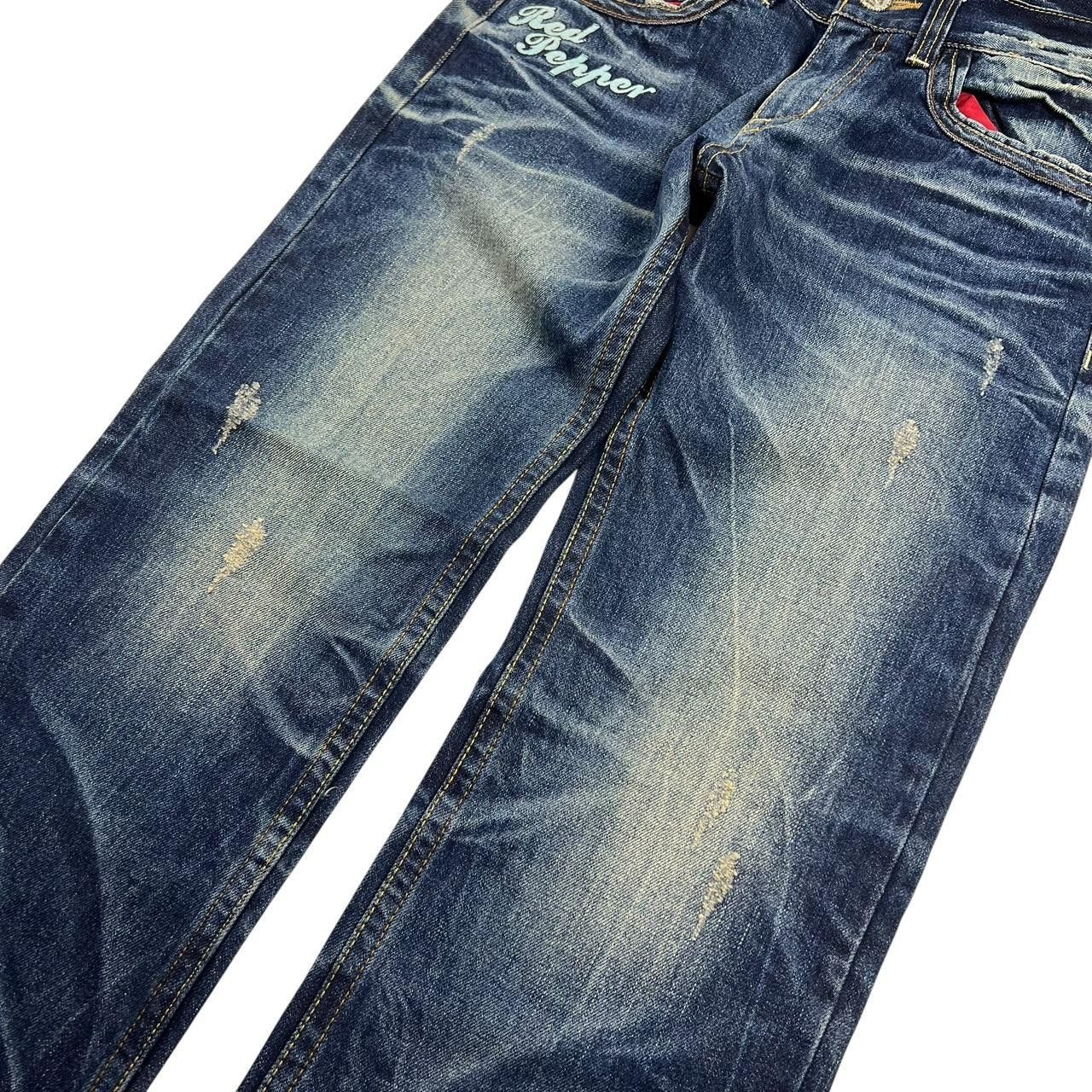 Japanese Brand Vintage Red Pepper Embroidered Skull Jeans - Waist 29 Size US 29 - 6 Thumbnail