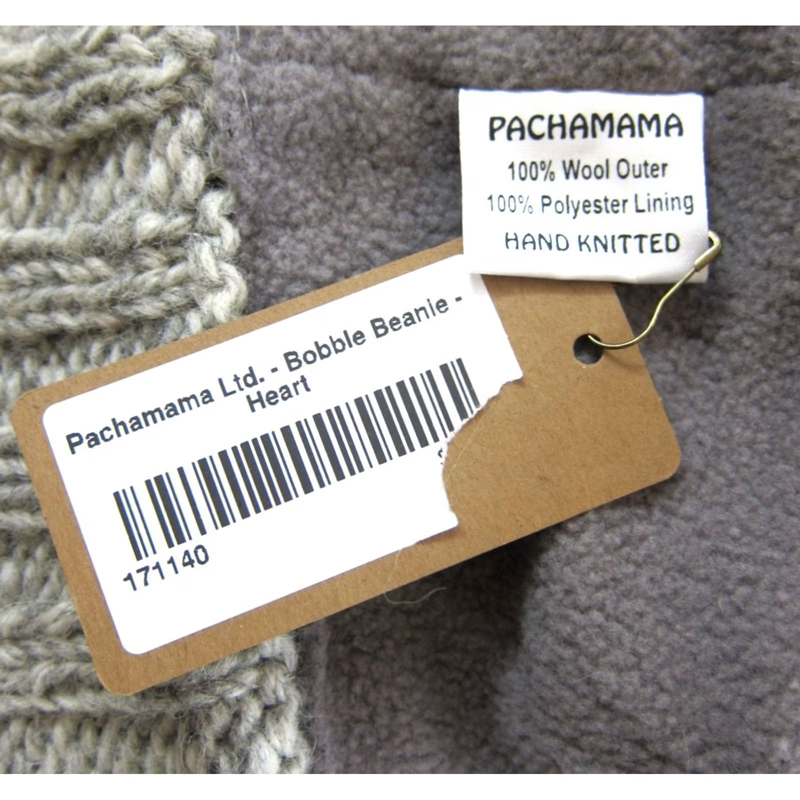 Vintage NWT Pachamama Beanie Hat Wool 100% Grey Red Heart Lined Bobble Knit Hat Women One Size Winter Holiday Style Beanie Womens Size ONE SIZE - 4 Thumbnail