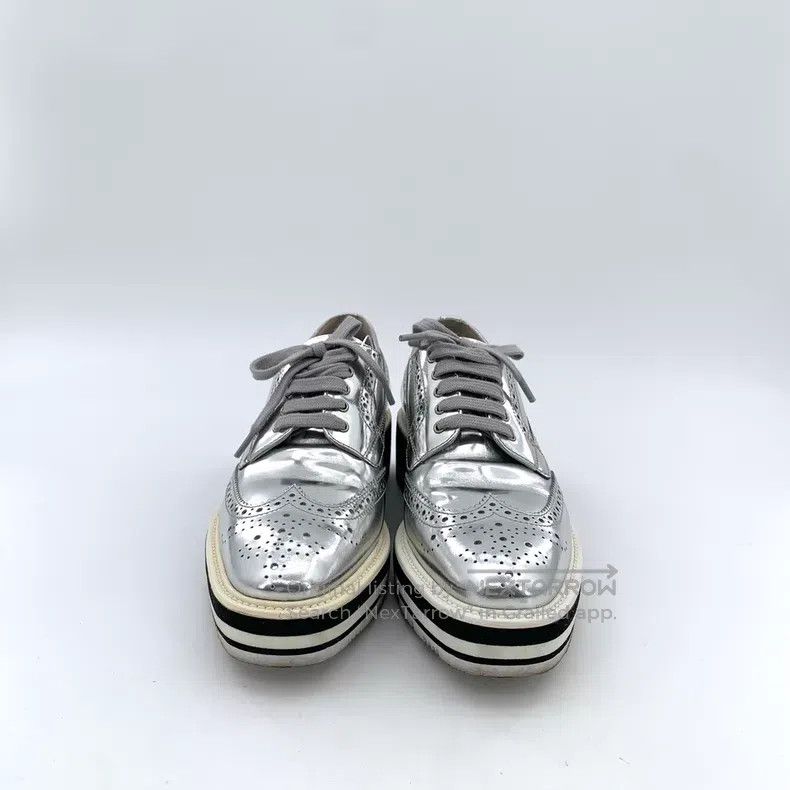 Prada Prada Silver Baroque carved lace-up casual flat muffin sho Size US 6.5 / IT 36.5 - 3 Thumbnail